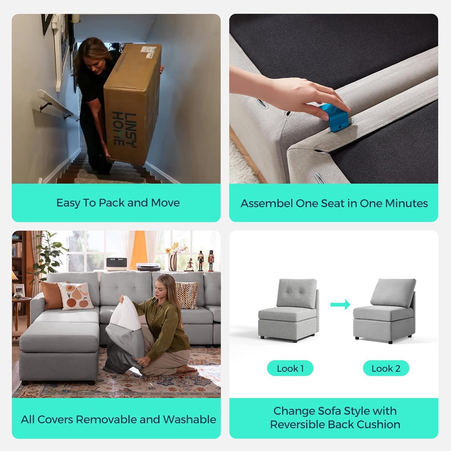 LINSY HOME Modular Sectional Sofa – Dark Gray