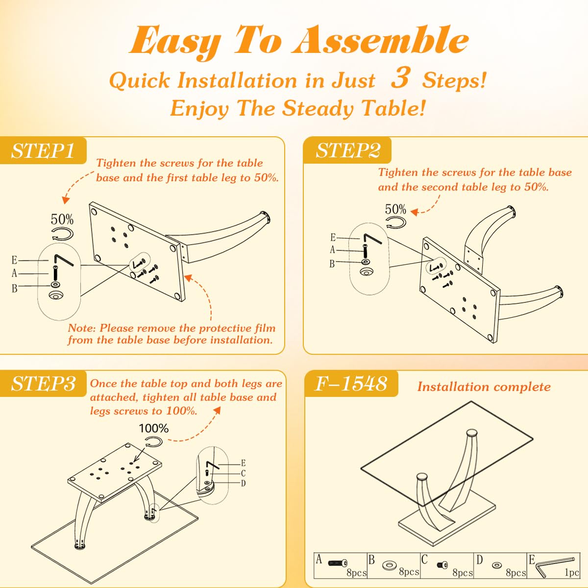 63" Glass Dining Table Set for 4