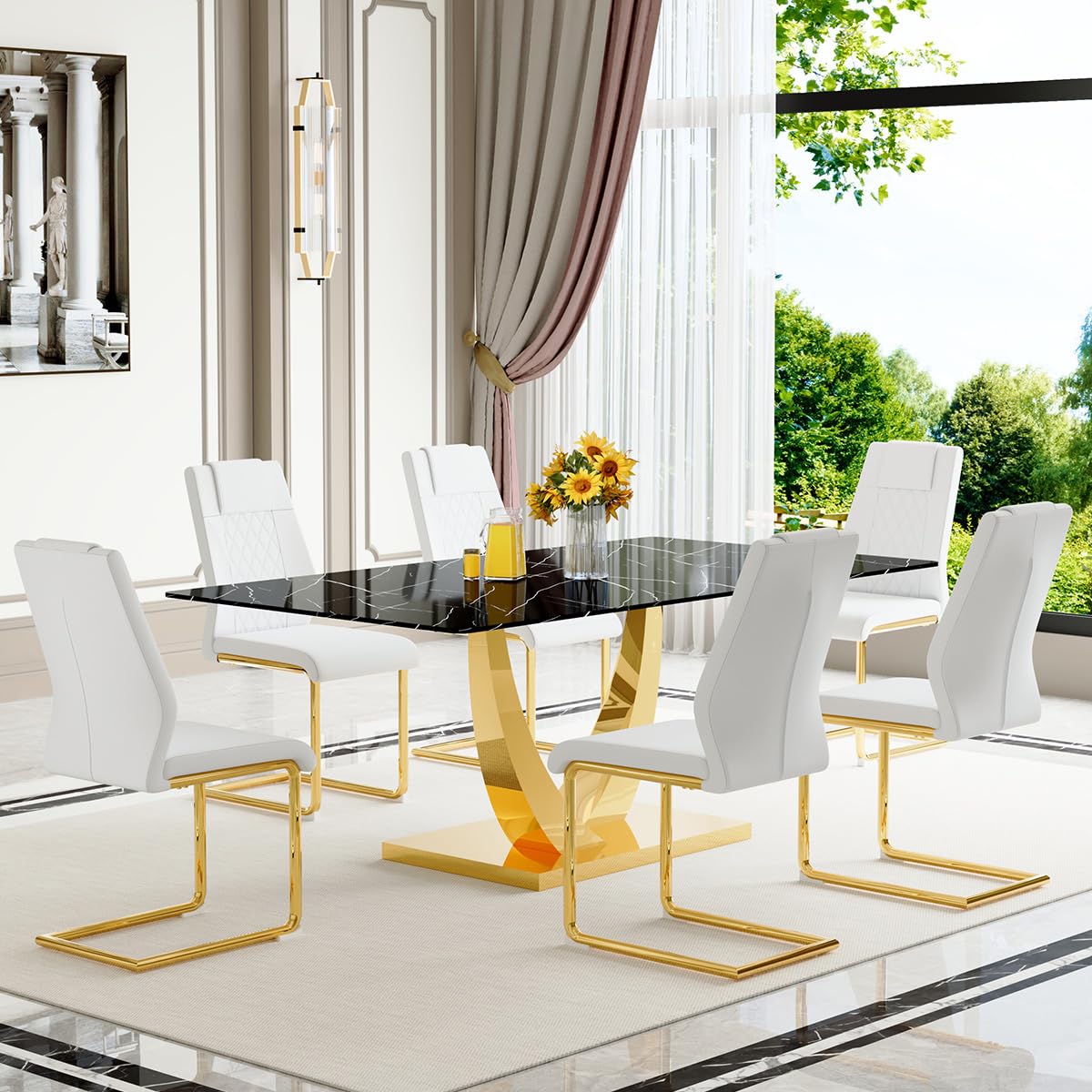 71" Black & Gold Dining Set for 8