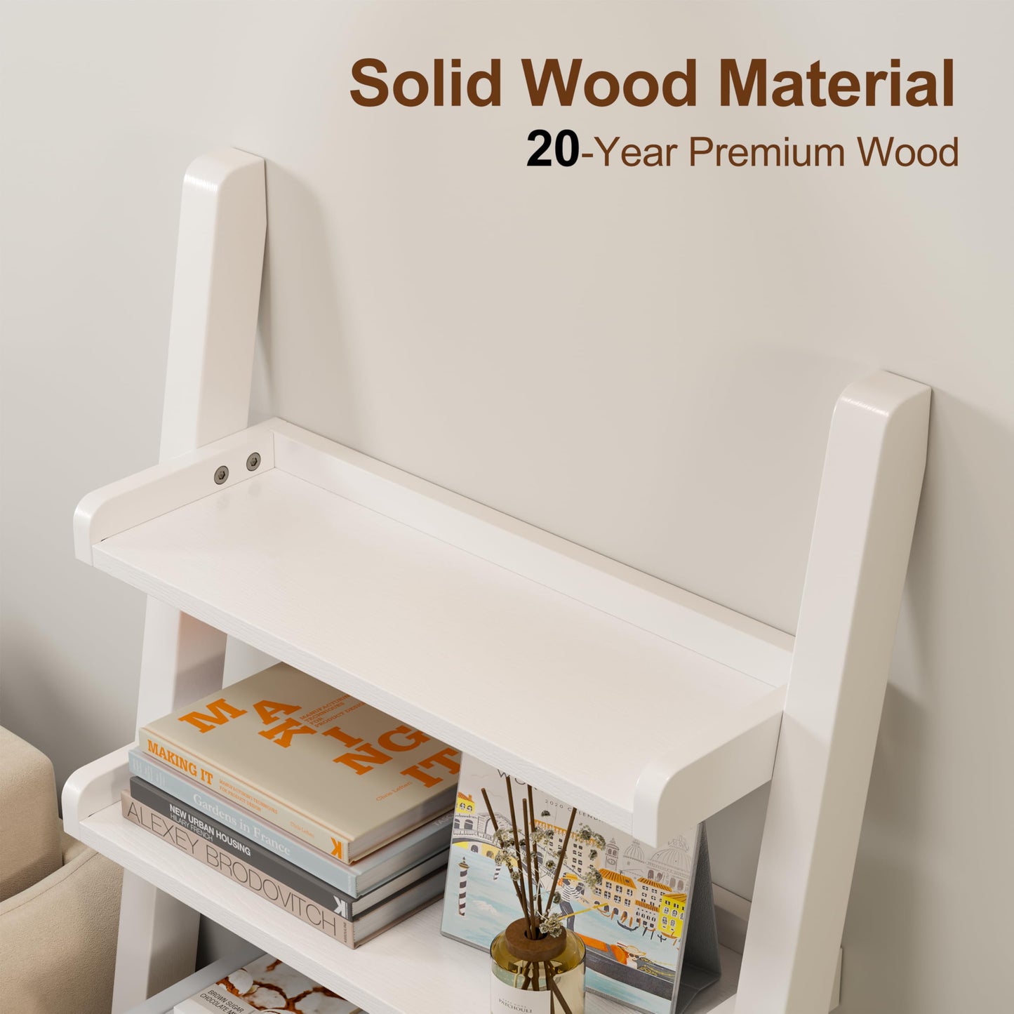 White 5-Tier Wooden Ladder Shelf