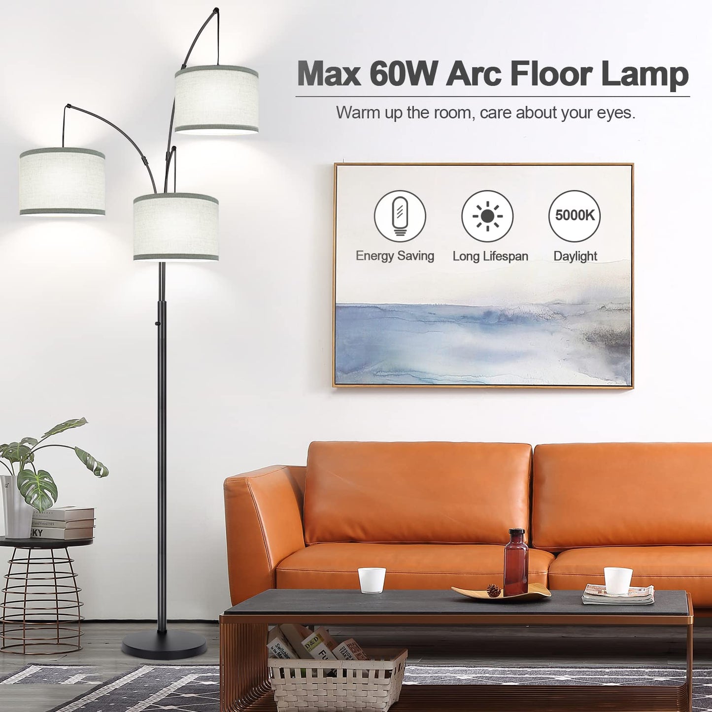 Dimmable 3-Light Arc Floor Lamp