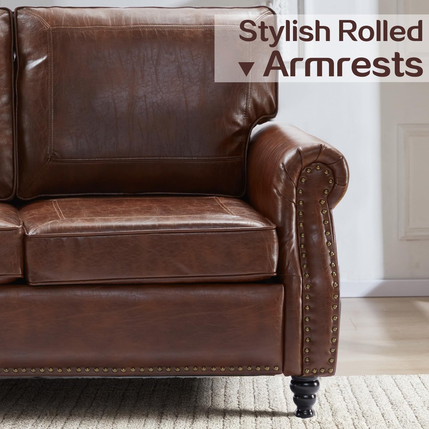 WILLOVE 79" Black Faux Leather Sofa