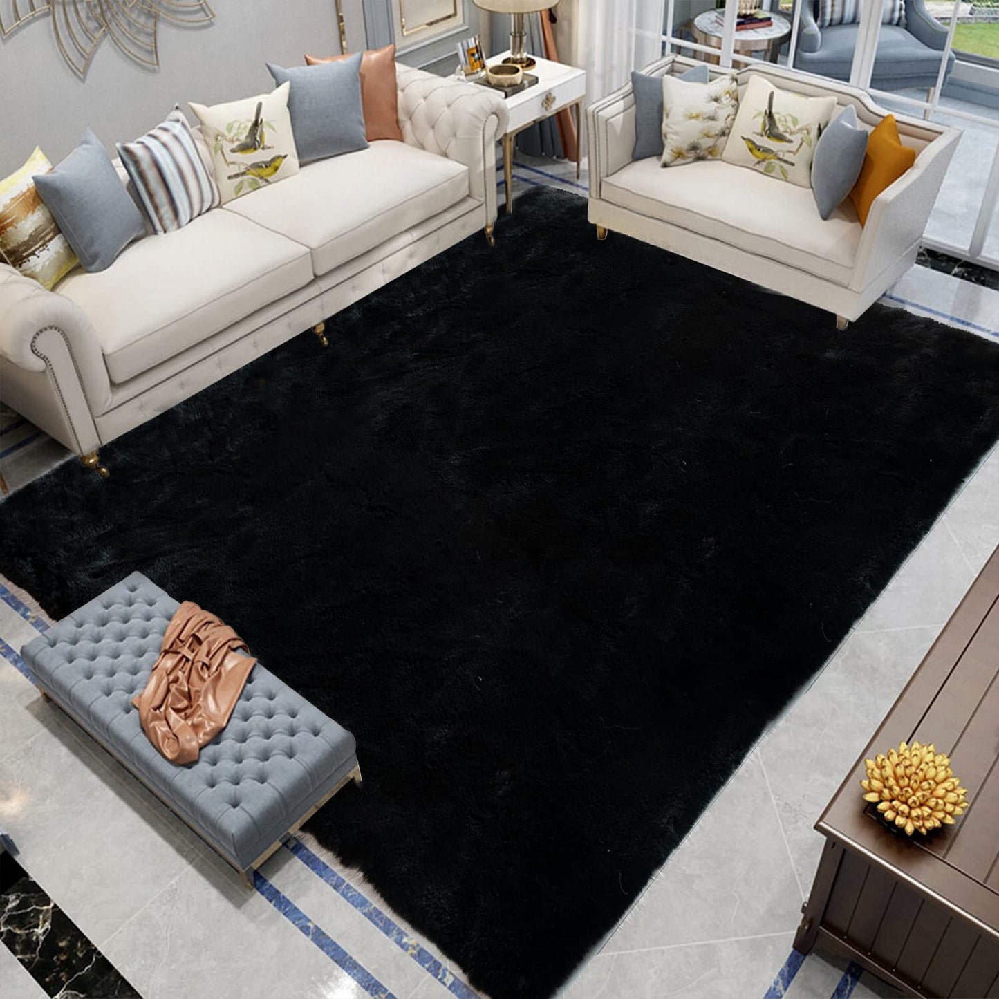 Latepis 3ft White Faux Fur Round Rug