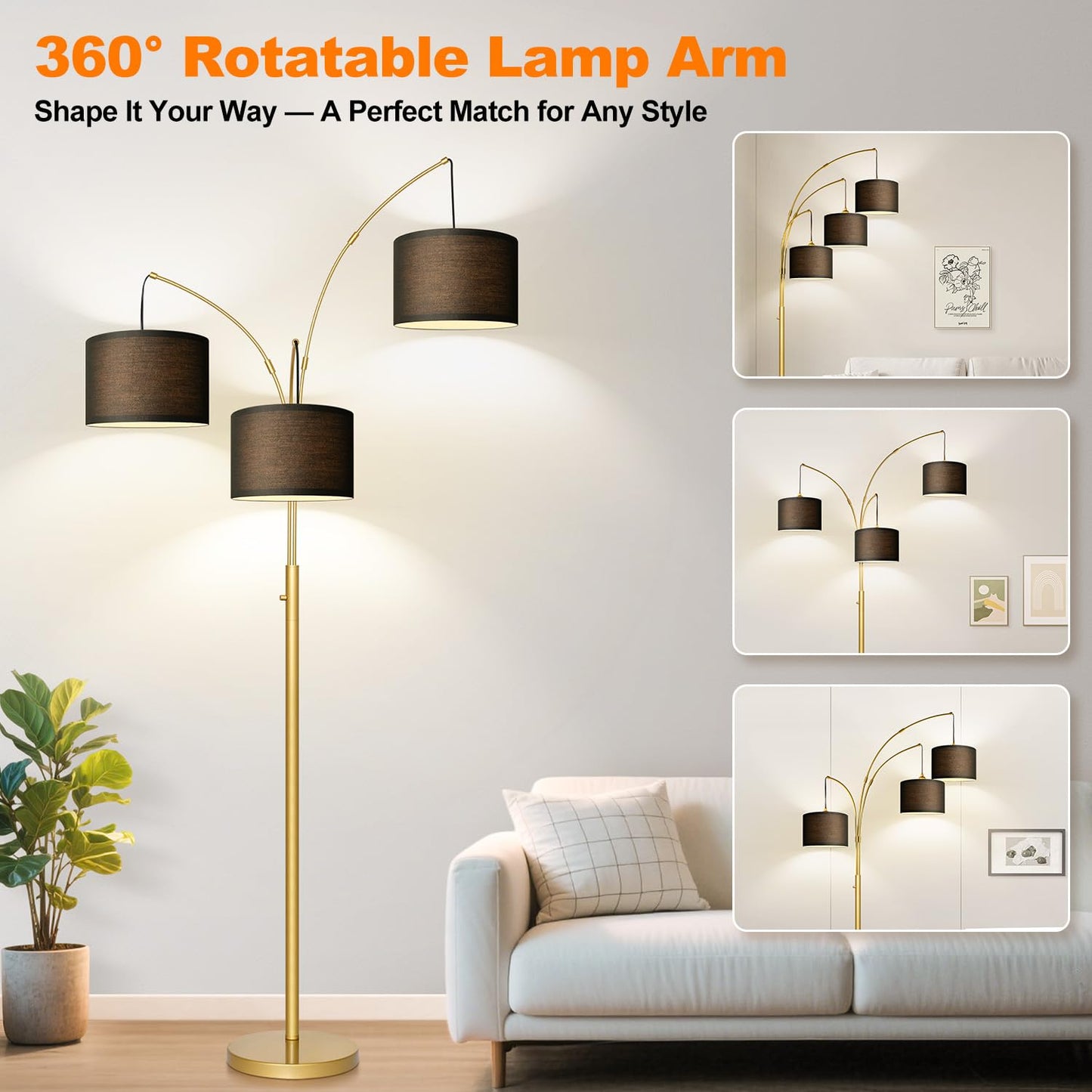 Dimmable 3-Light Arc Floor Lamp