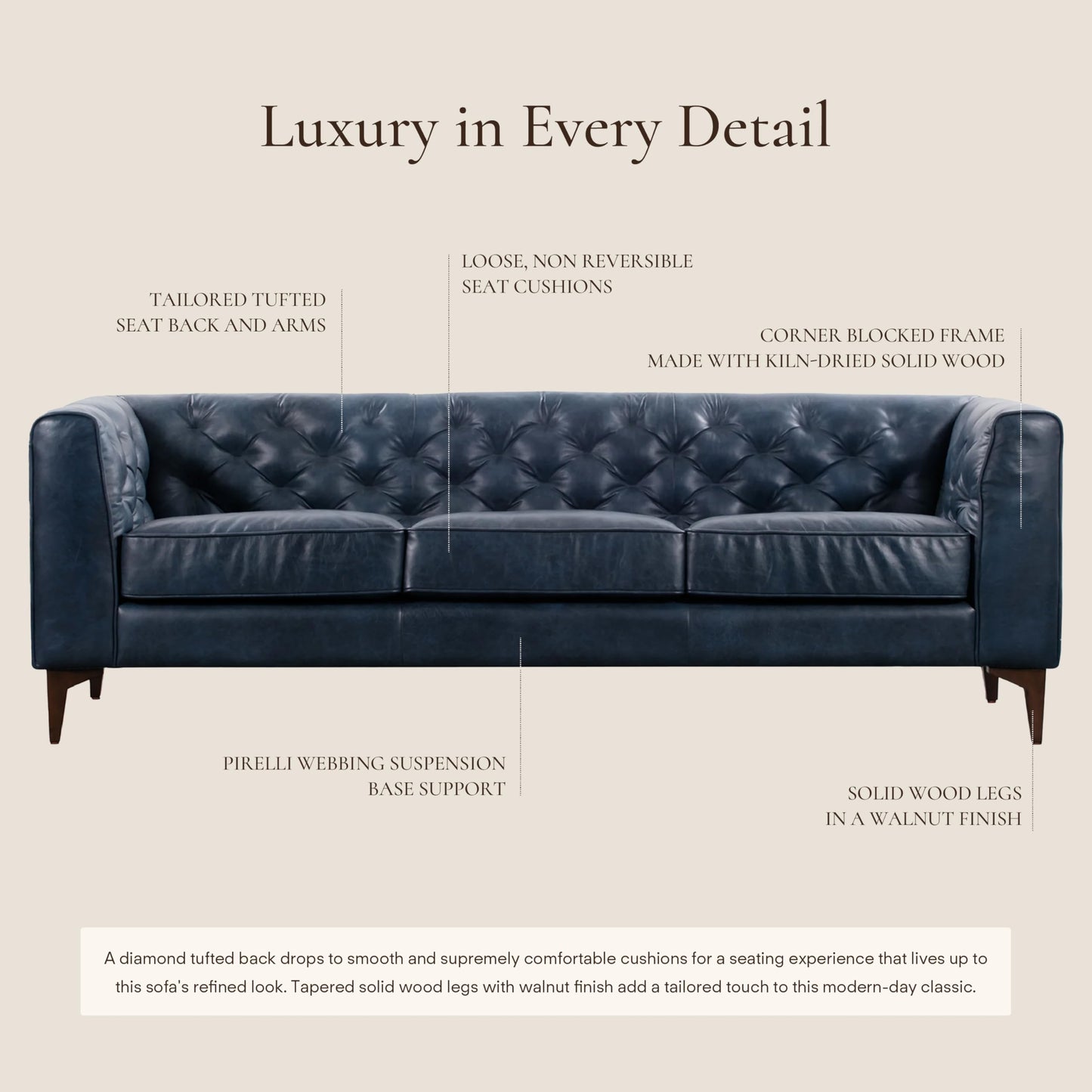 POLY & BARK 74" Leather Sofa – Cognac Tan