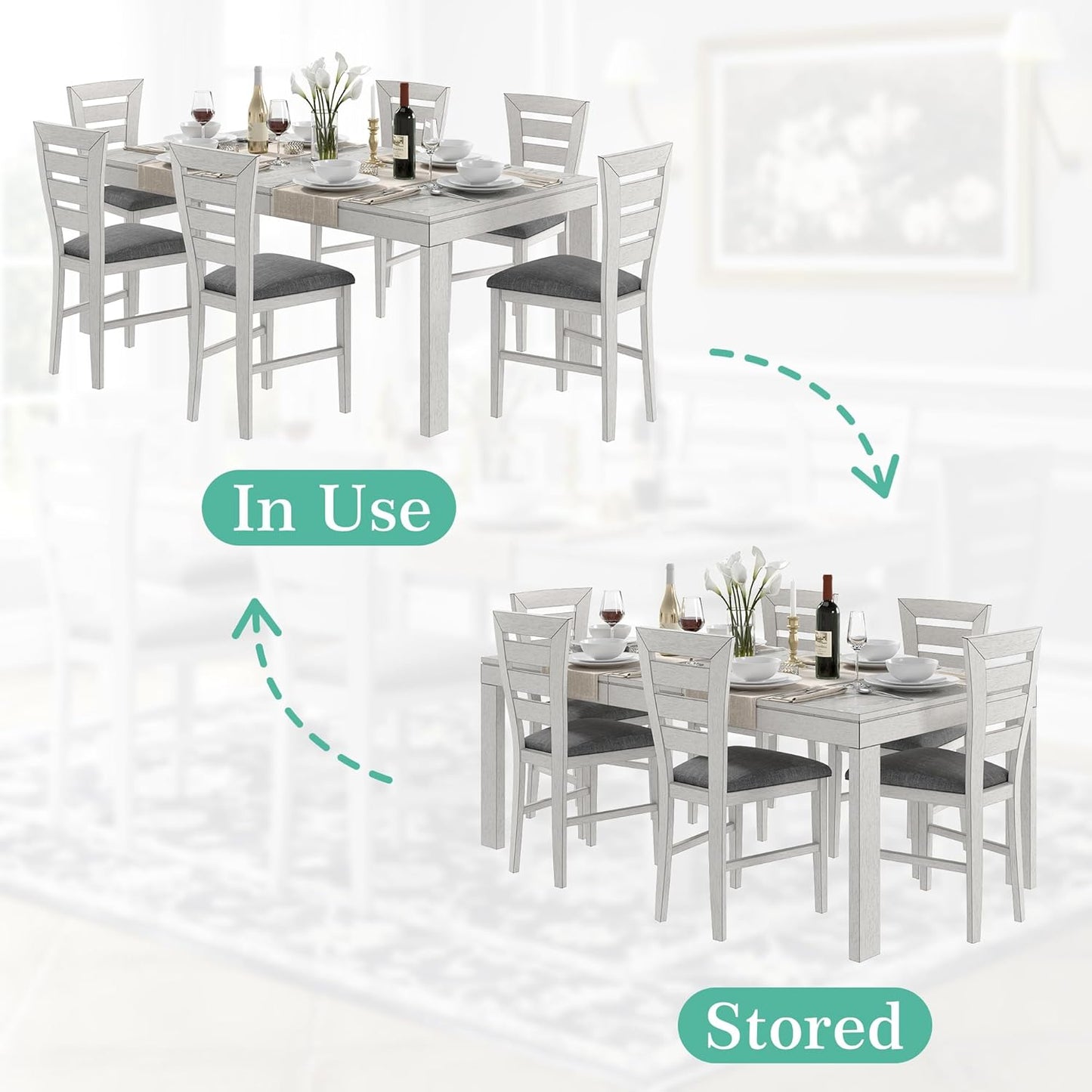 6-Piece Grey Solid Wood Dining Set