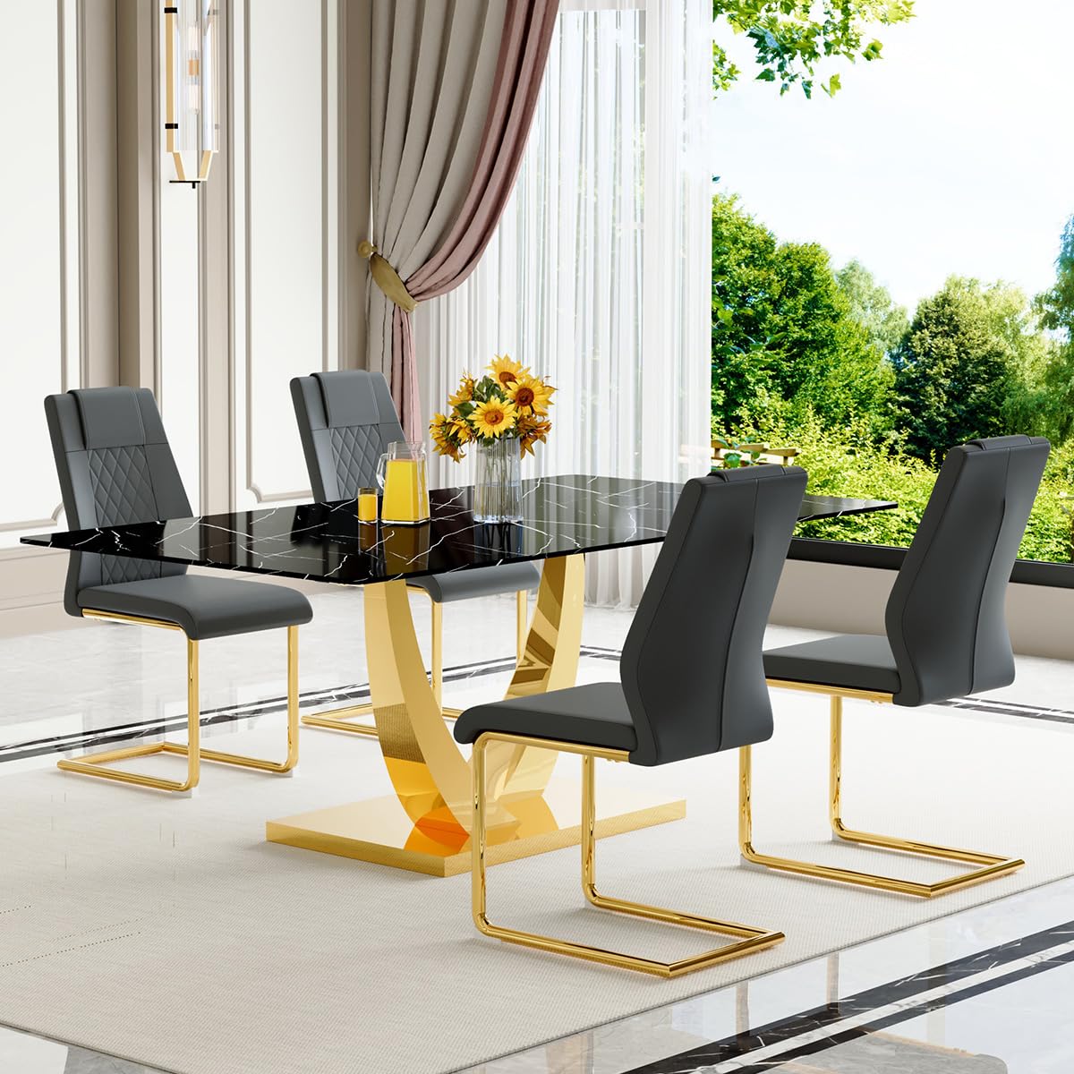 71" Black & Gold Dining Set for 8