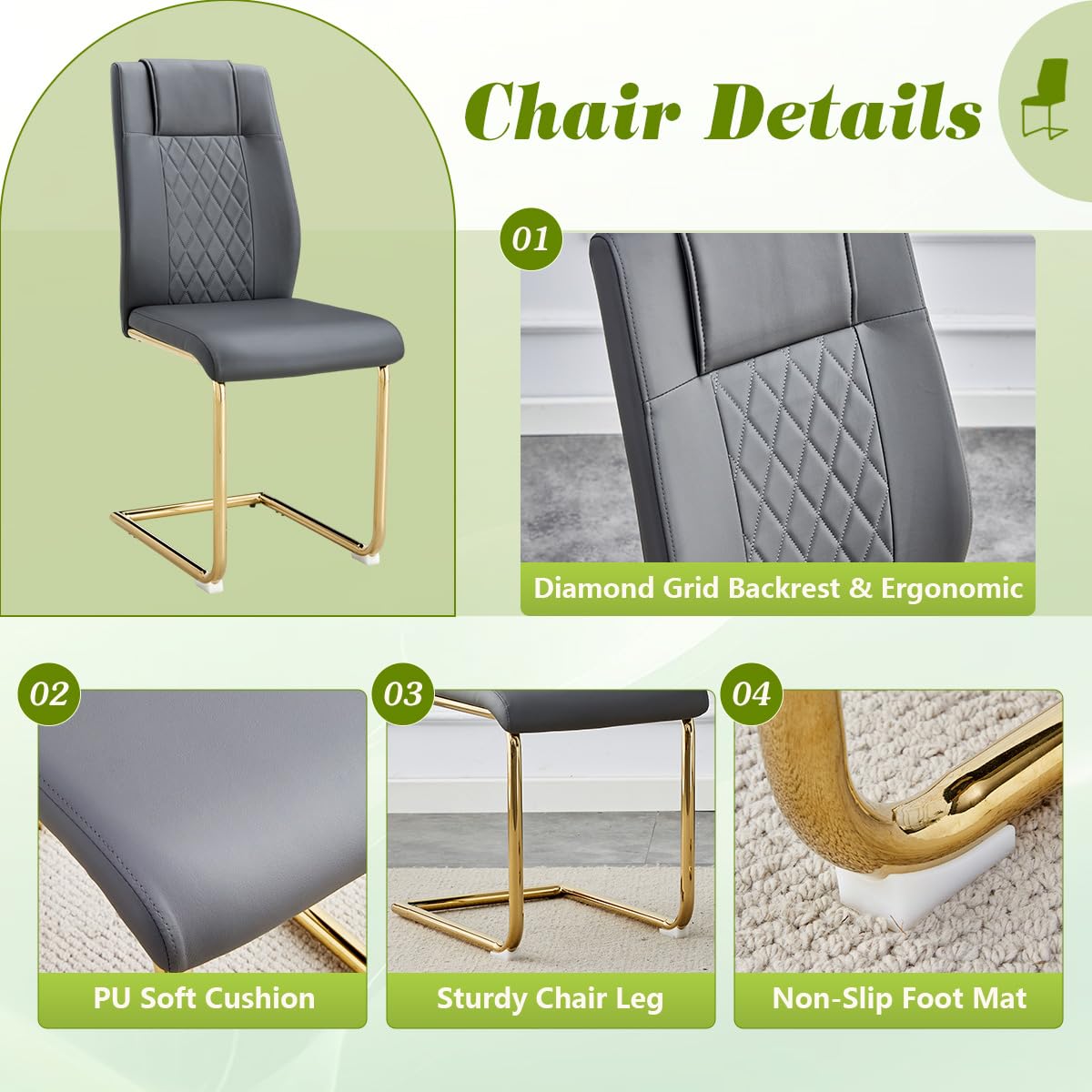 63" Glass Dining Table Set for 4