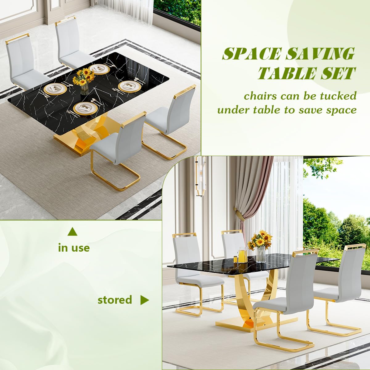 71" Black & Gold Dining Set for 8