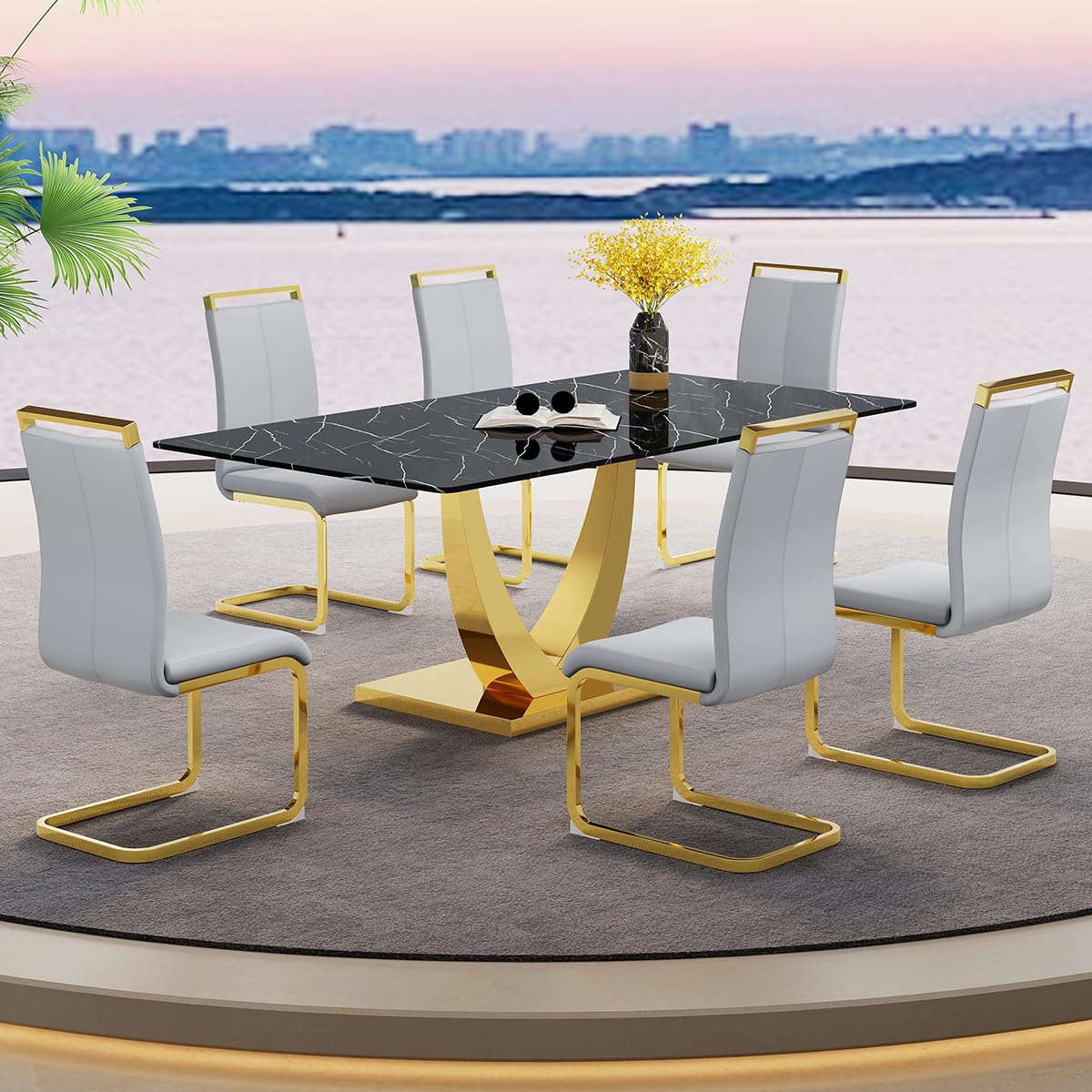 71" Black & Gold Dining Set for 8