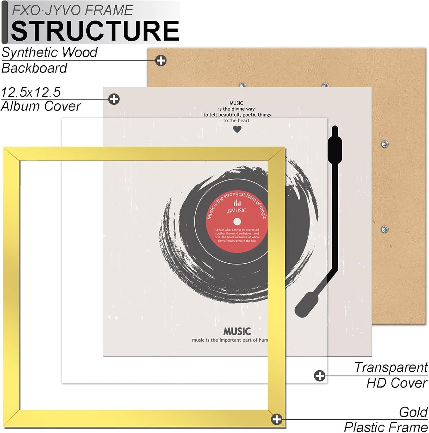 4-Pack 12.5" White Vinyl Record Frames