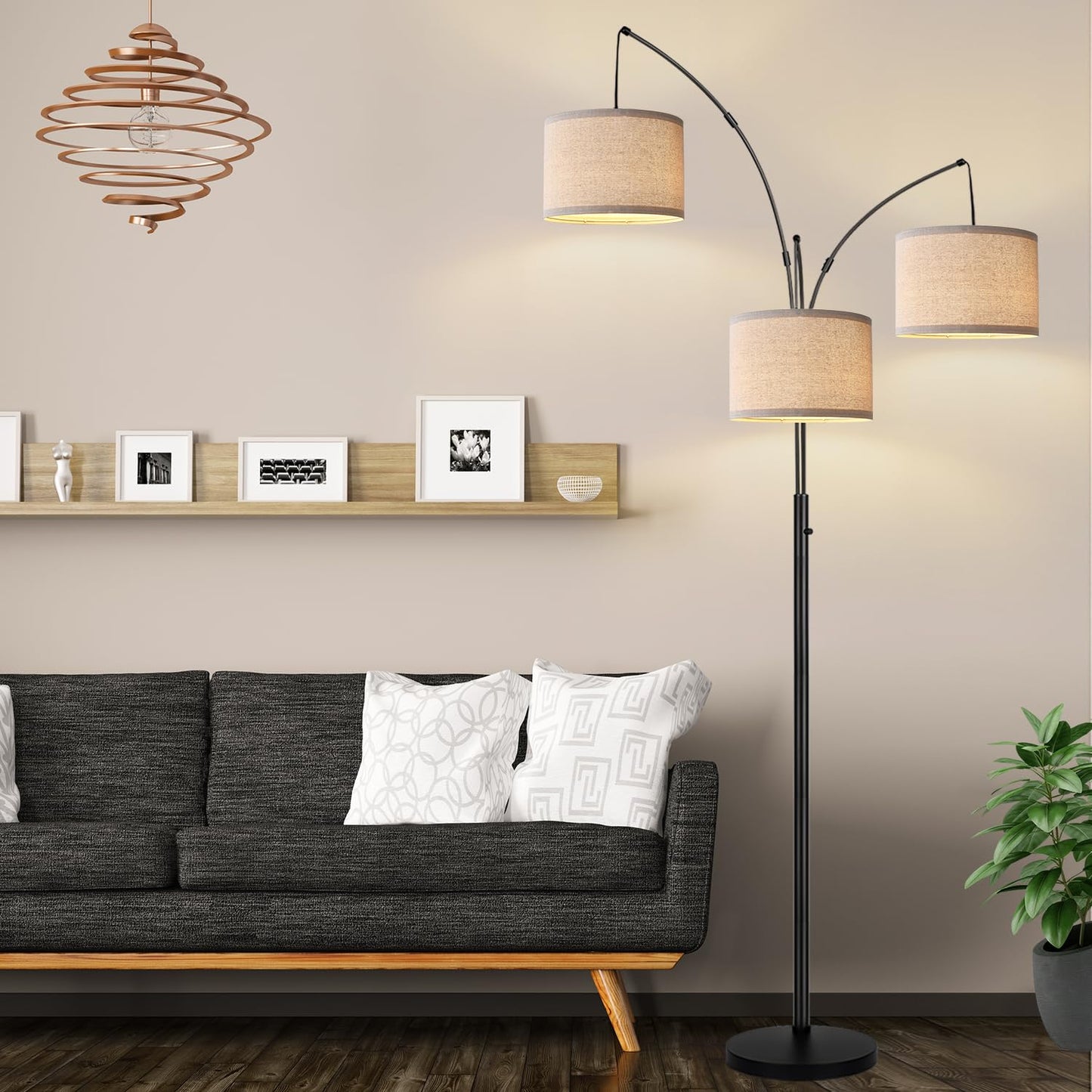 Dimmable 3-Light Arc Floor Lamp