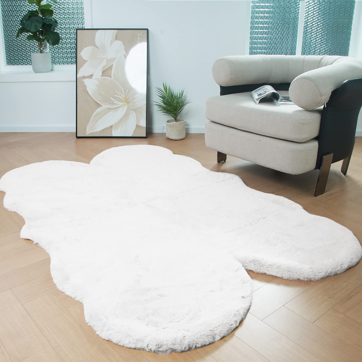 Latepis 3ft White Faux Fur Round Rug