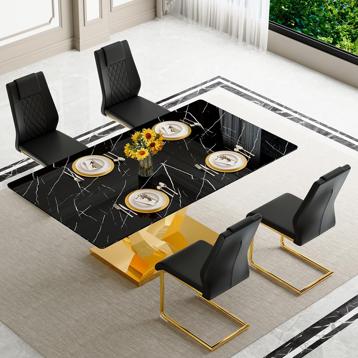 71" Black & Gold Dining Set for 8