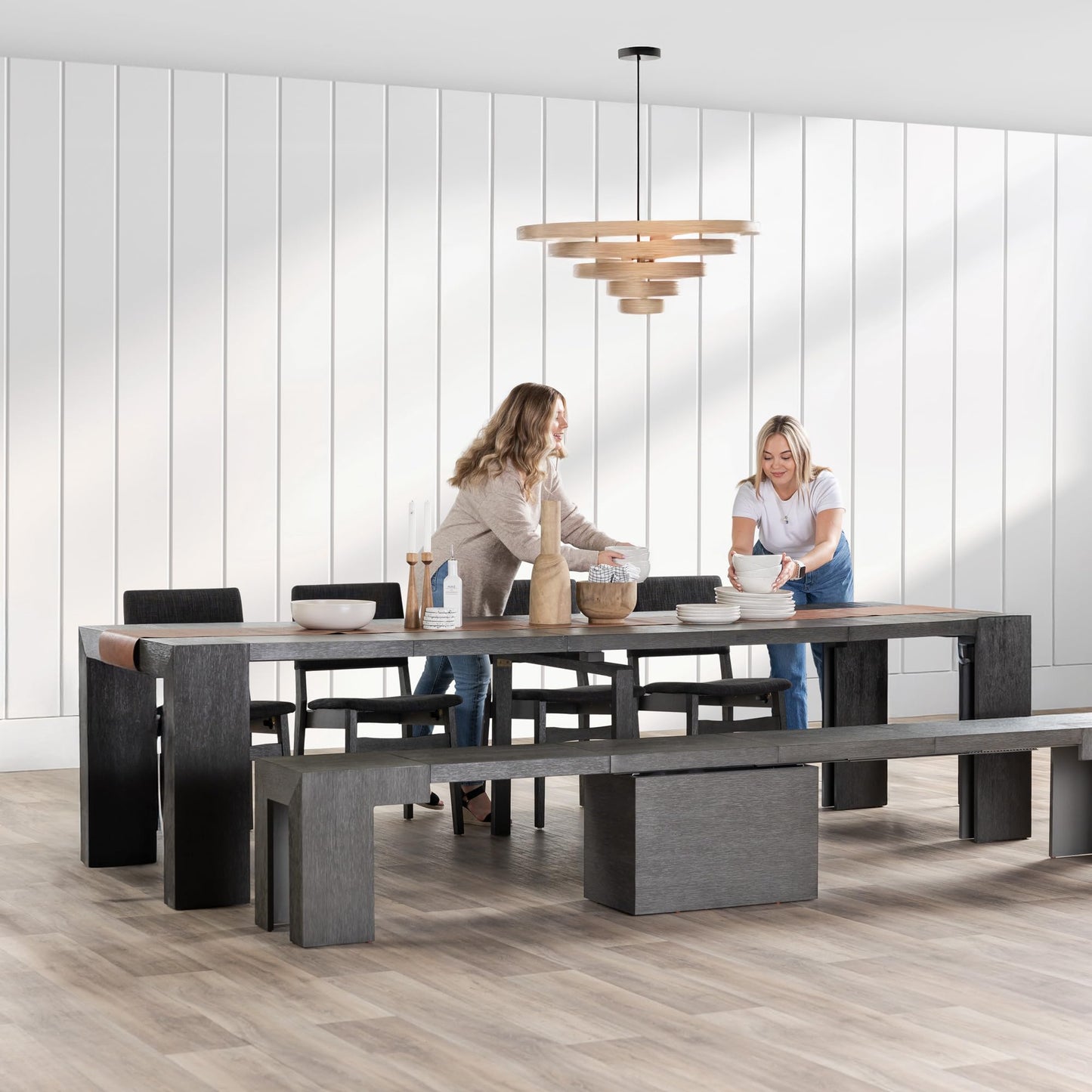 White Extendable Dining Table & Bench