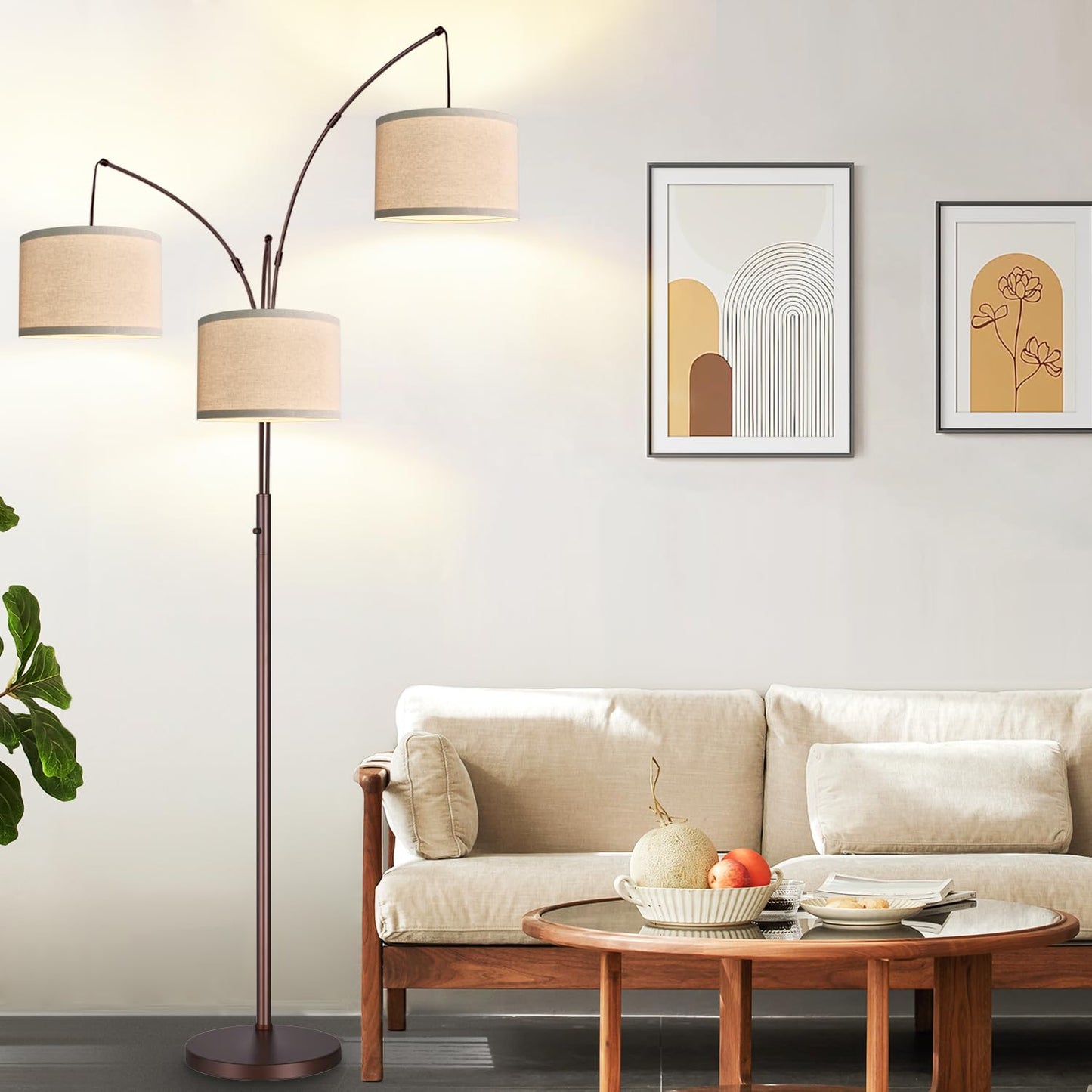 Dimmable 3-Light Arc Floor Lamp