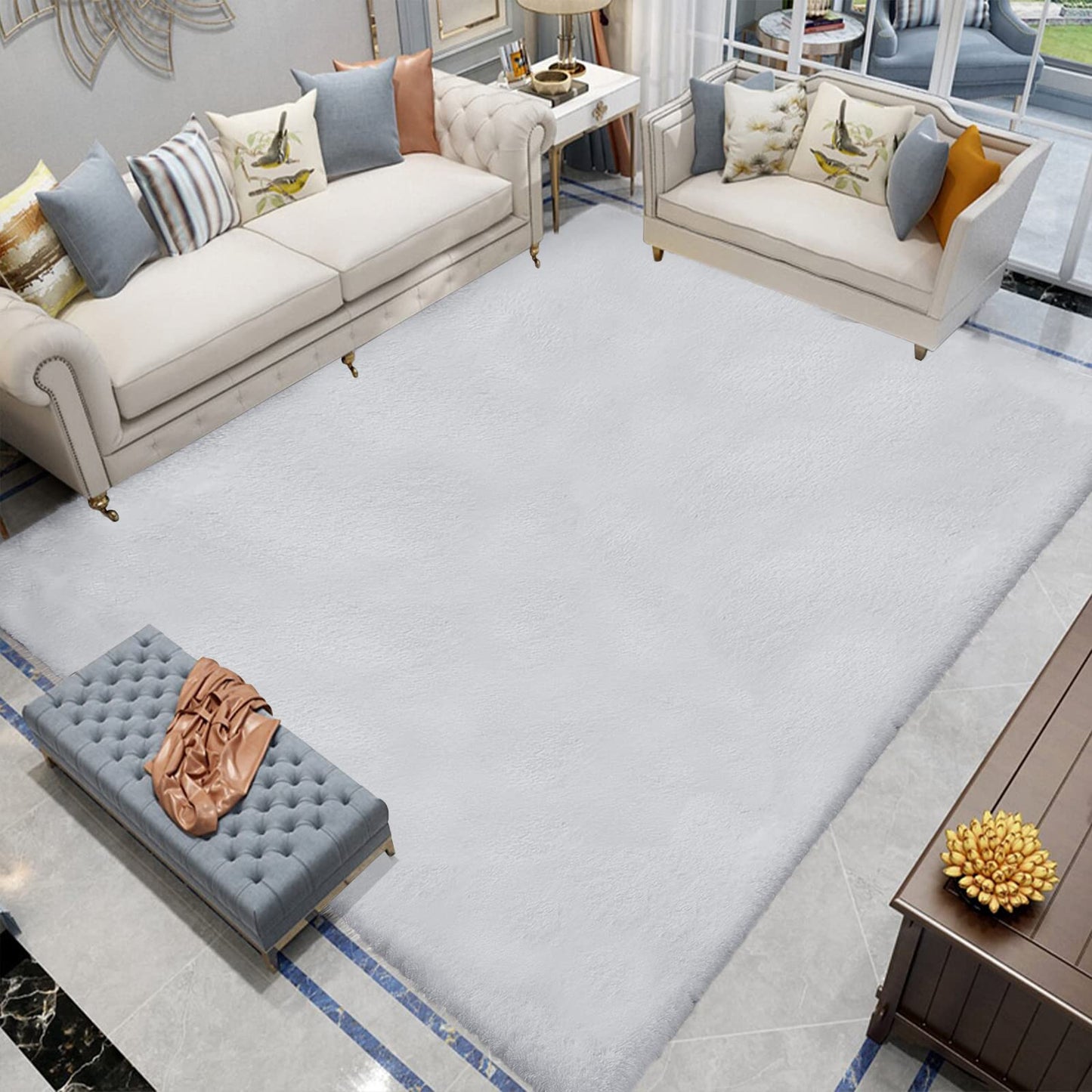 Latepis 3ft White Faux Fur Round Rug