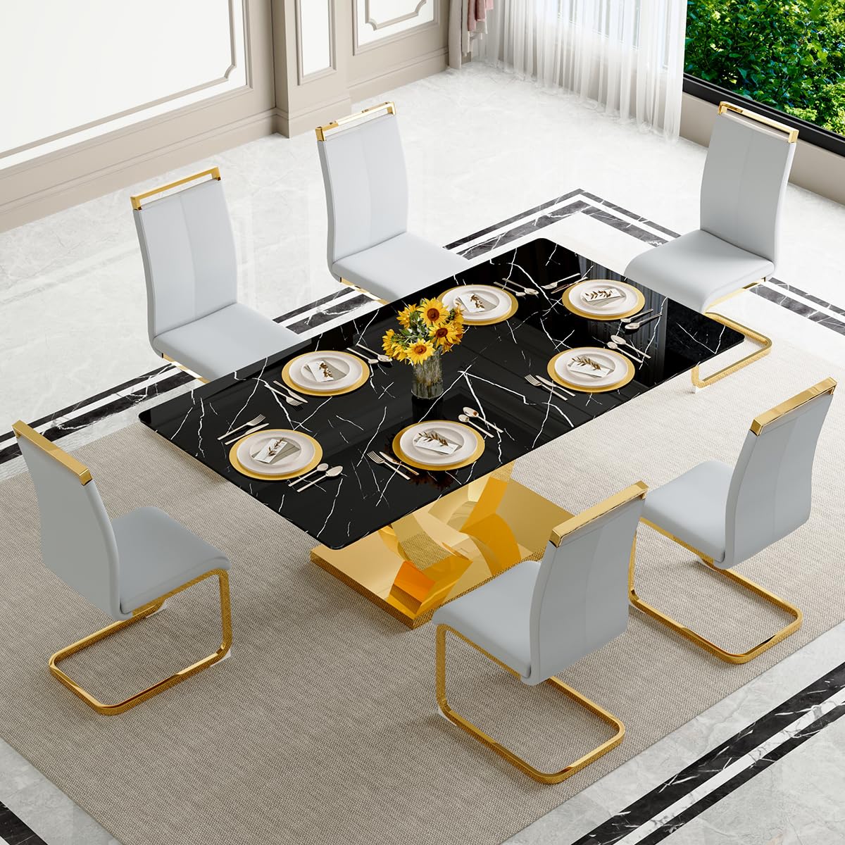 71" Black & Gold Dining Set for 8