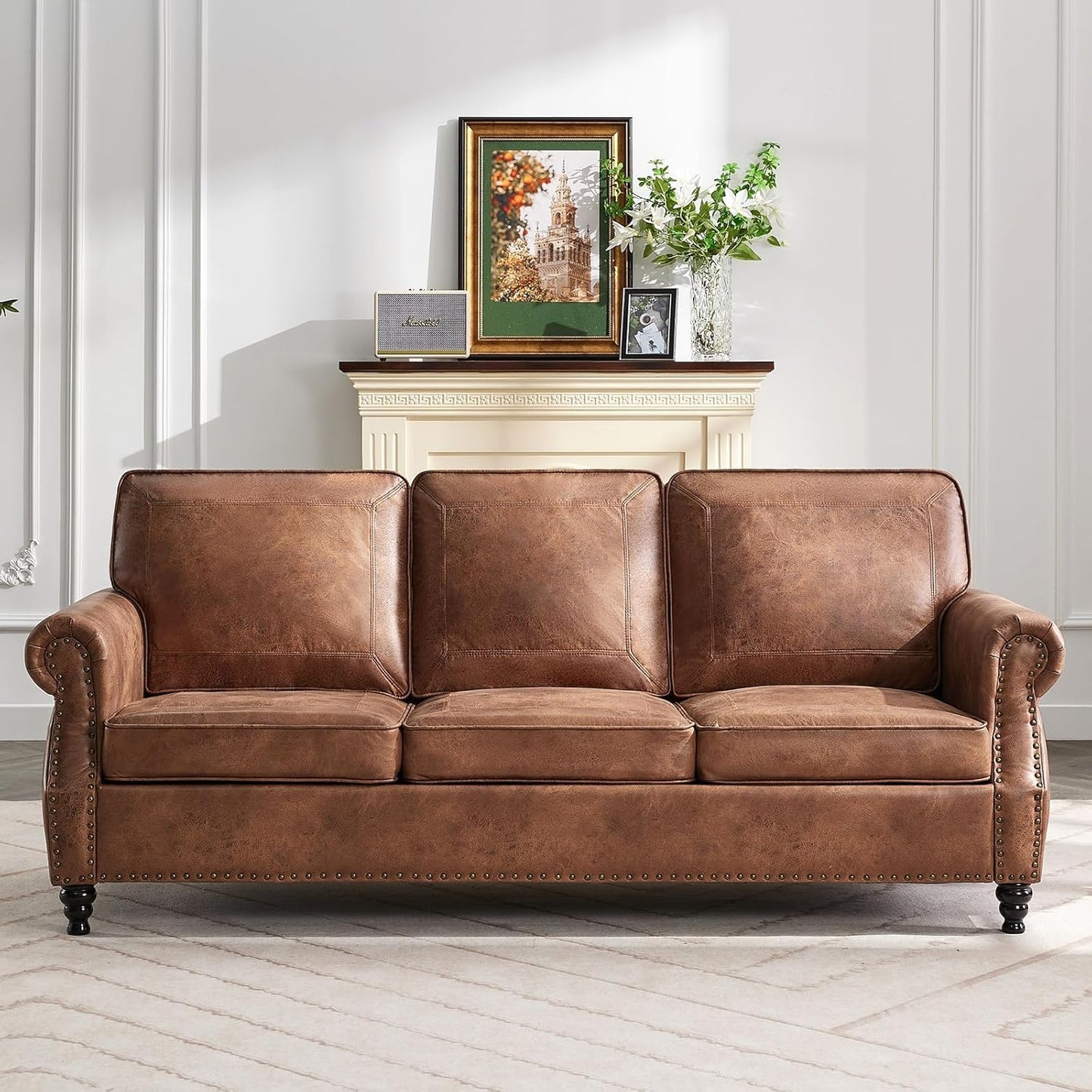 WILLOVE 79" Black Faux Leather Sofa