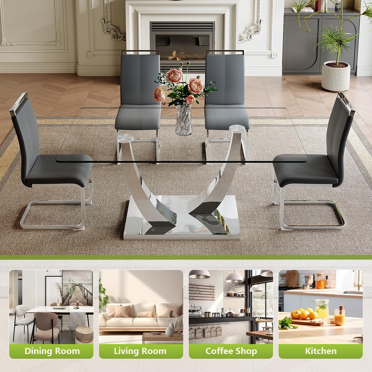 71" Glass Dining Table Set for 6