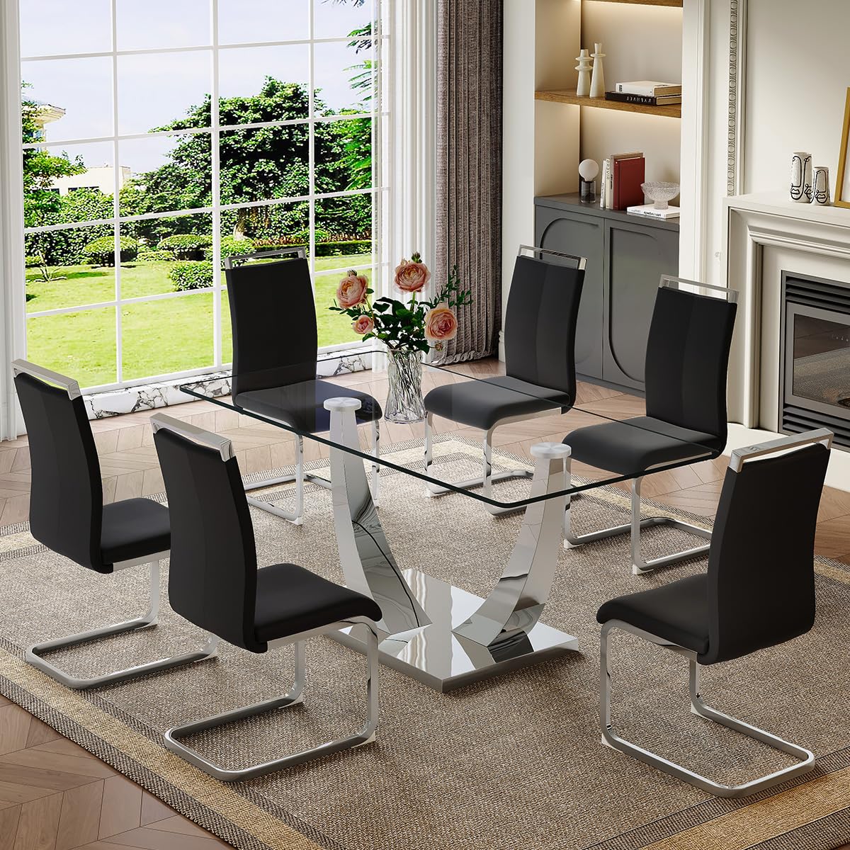 71" Glass Dining Table Set for 6