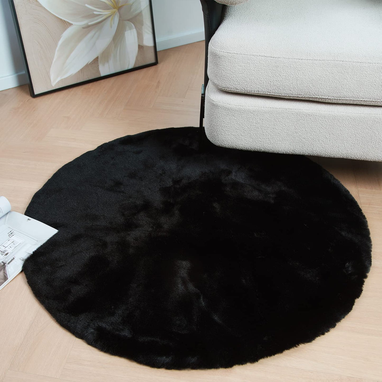 Latepis 3ft White Faux Fur Round Rug
