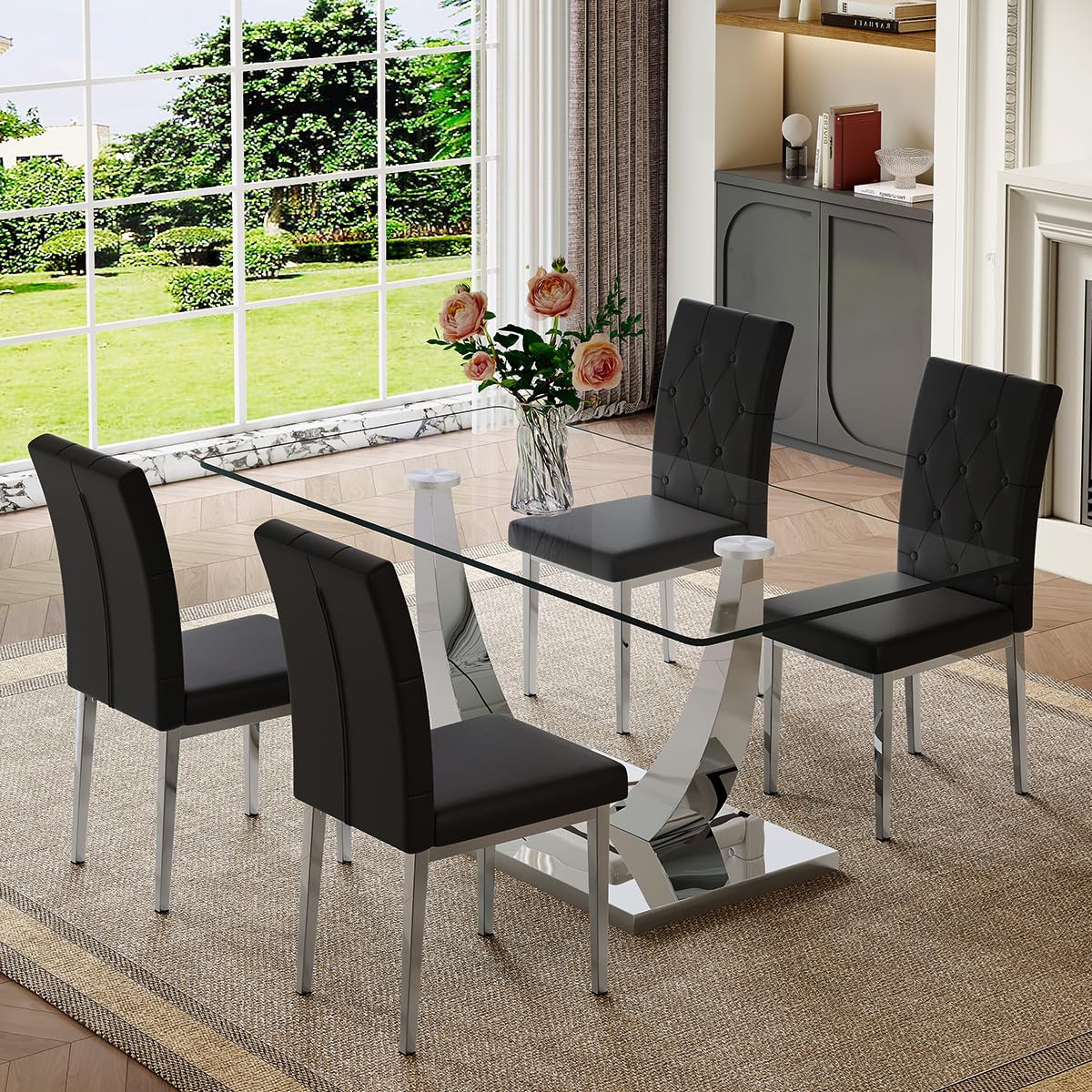 71" Glass Dining Table Set for 6