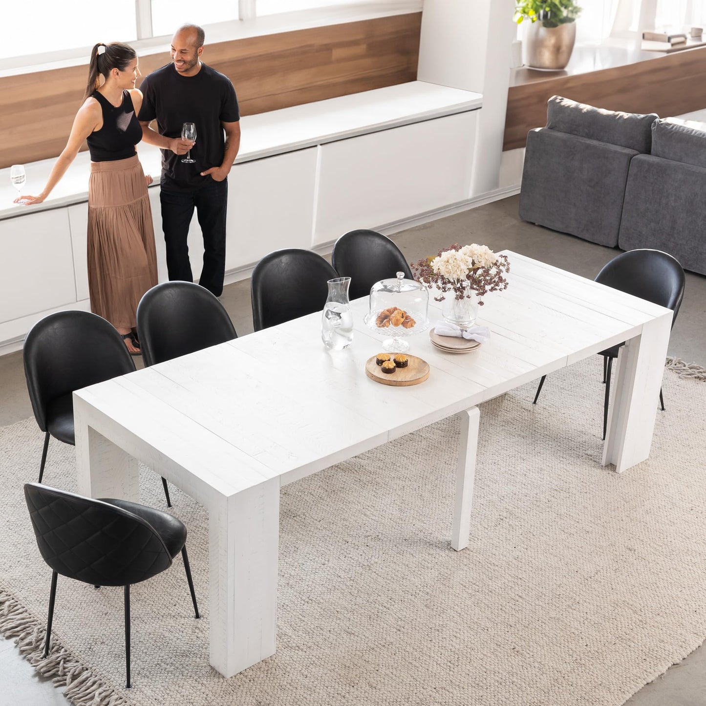 White Extendable Dining Table & Bench