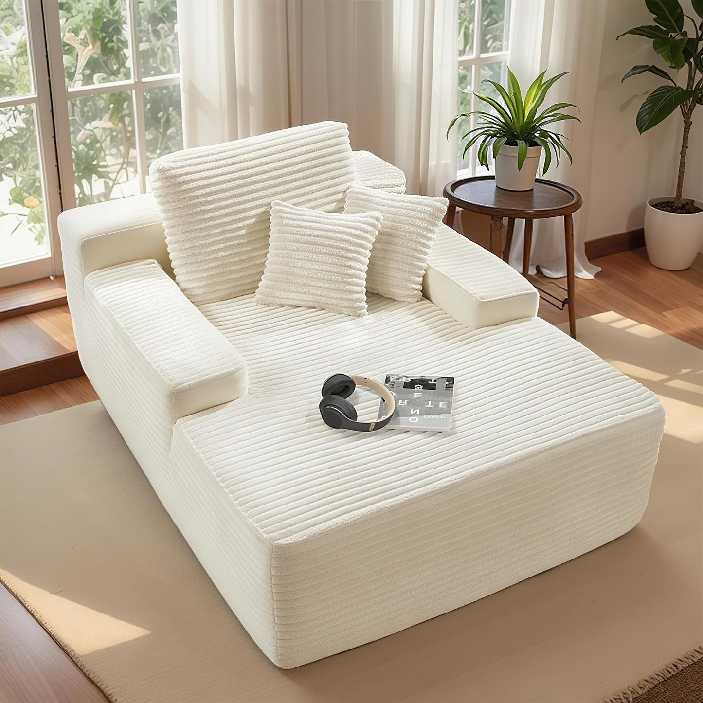 68" Beige Chaise Lounge Chair