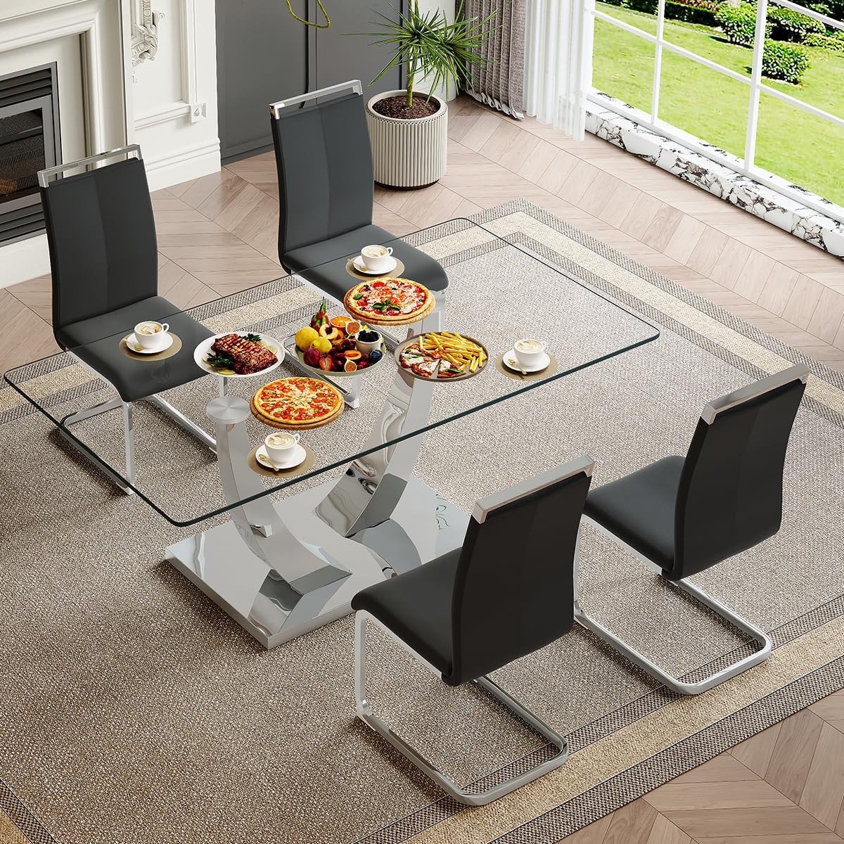 71" Glass Dining Table Set for 6