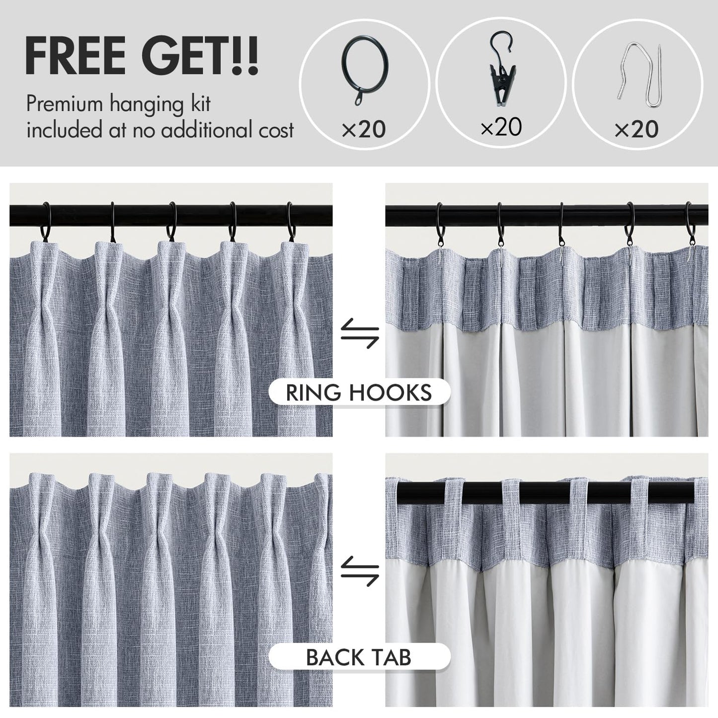 MIULEE Blackout Linen Curtains 84" – 2 Panels