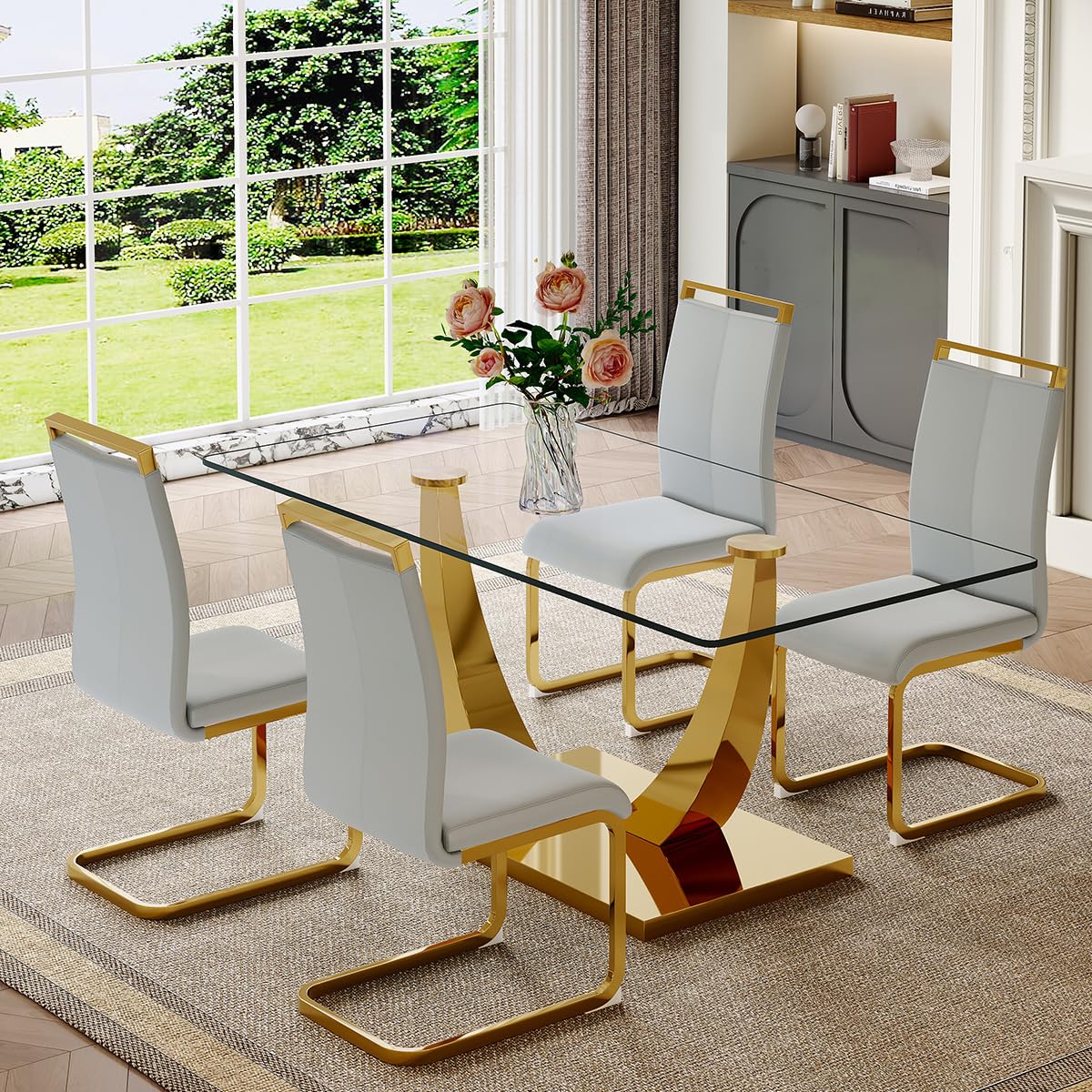 63" Glass Dining Table Set for 4