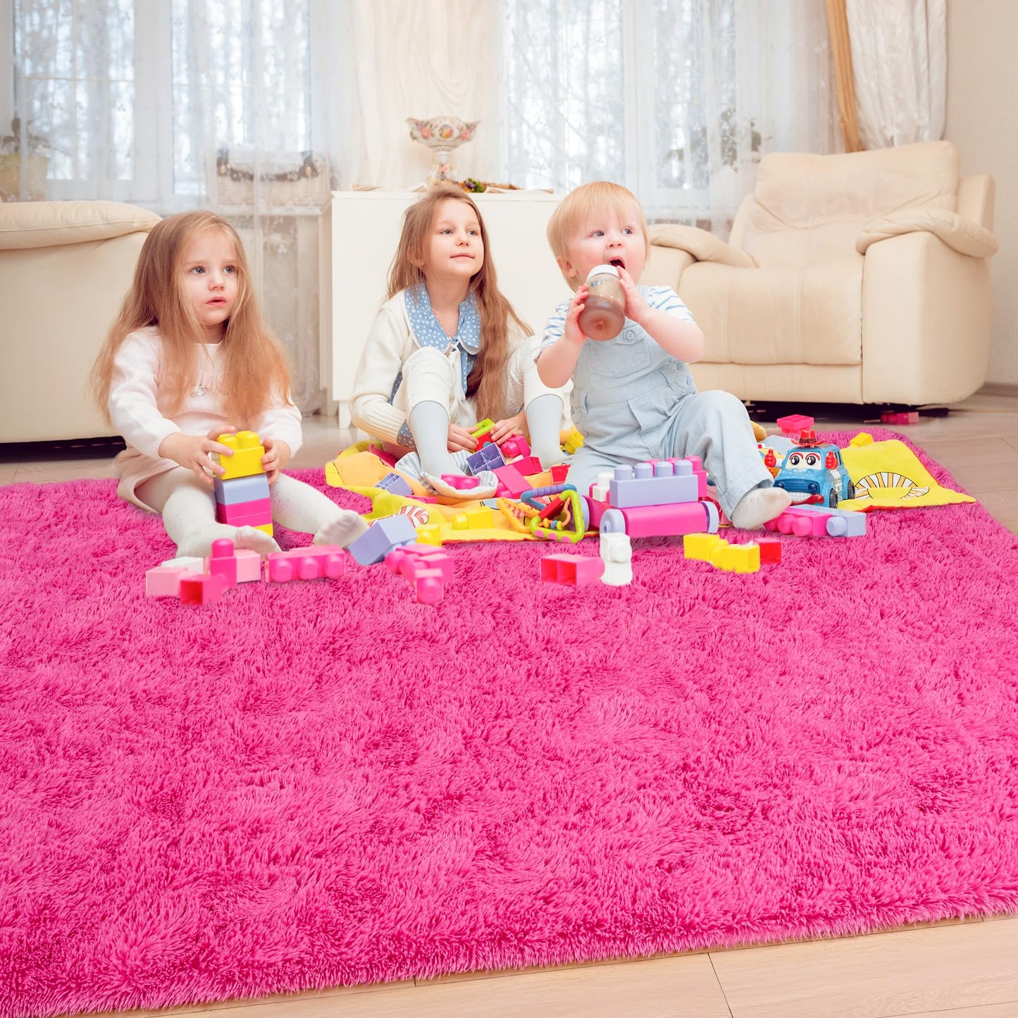 Keeko 4x5.3 Black Fluffy Shag Rug