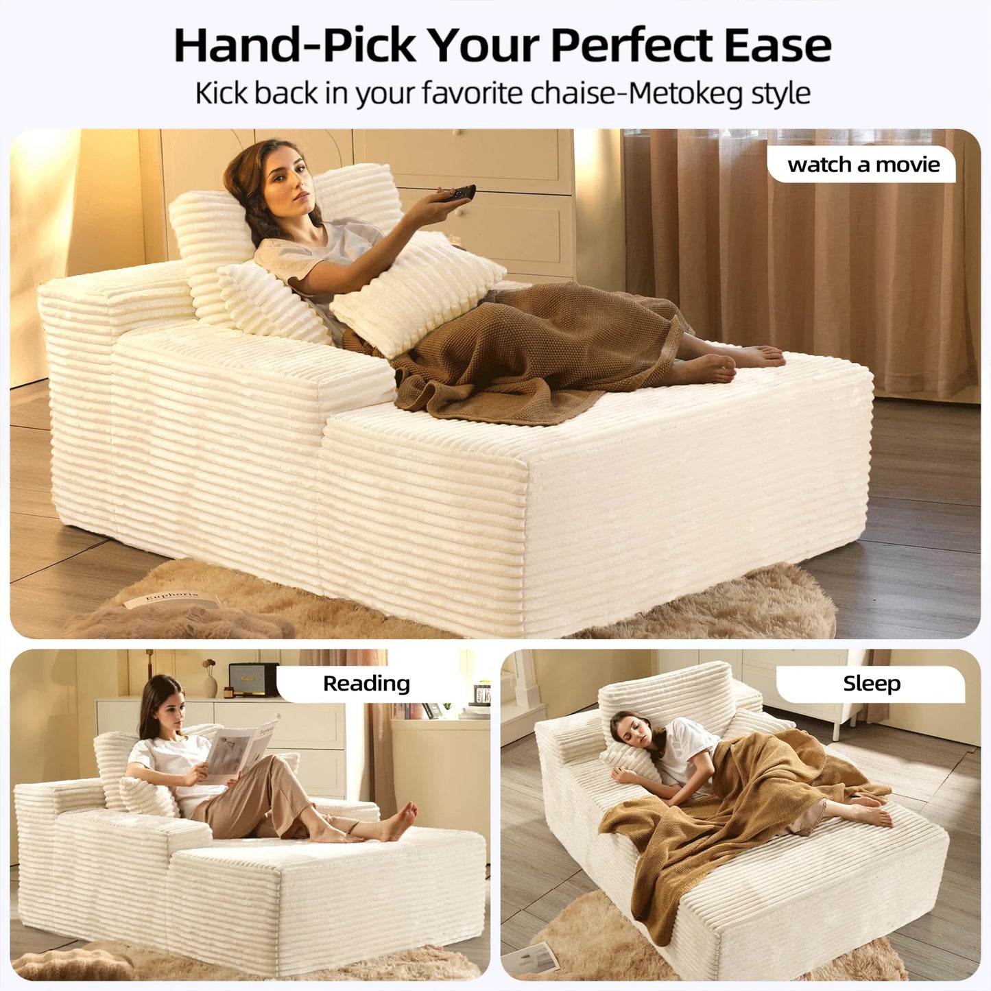 68" Beige Chaise Lounge Chair