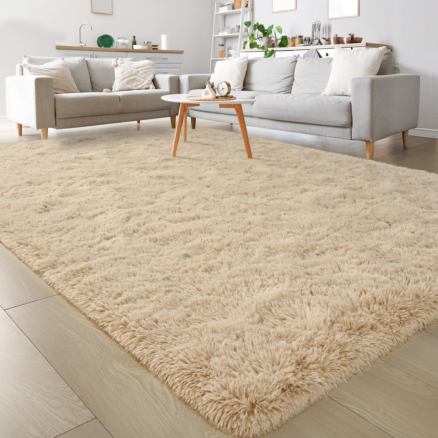 Keeko 4x5.3 Black Fluffy Shag Rug