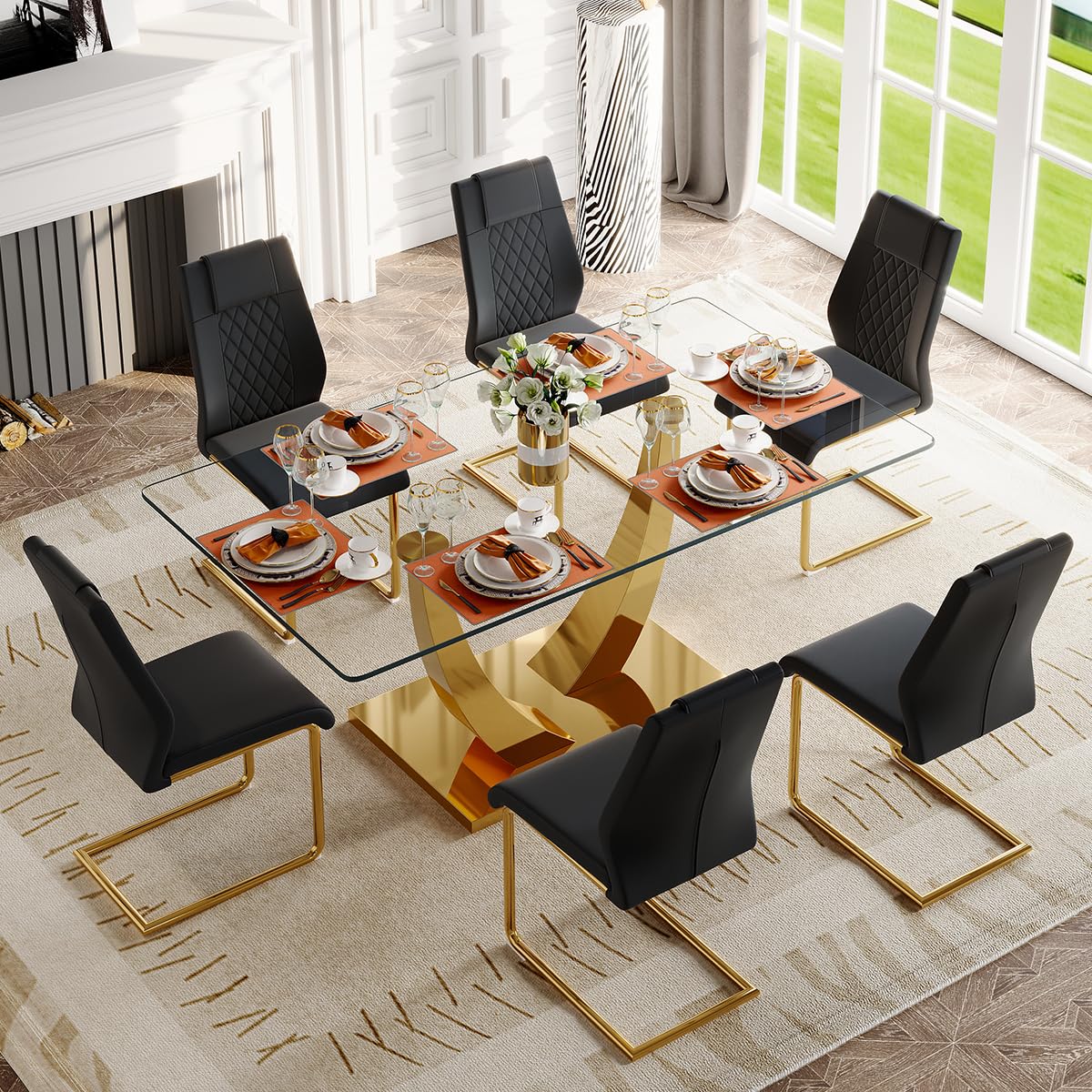 63" Glass Dining Table Set for 4