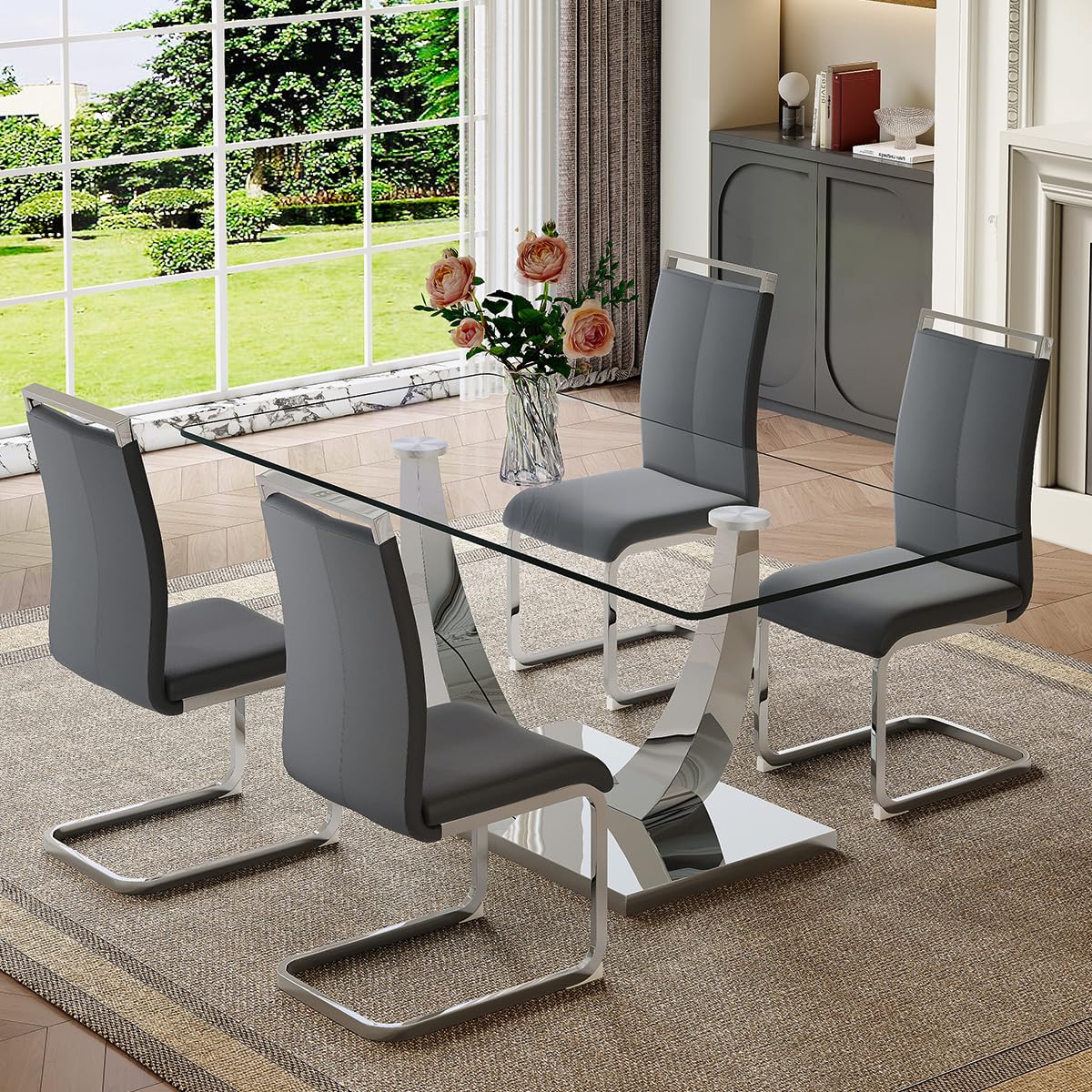 71" Glass Dining Table Set for 6