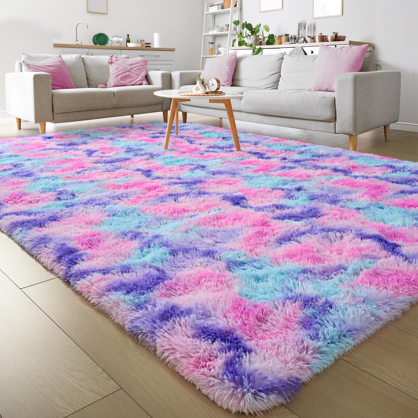Keeko 4x5.3 Black Fluffy Shag Rug