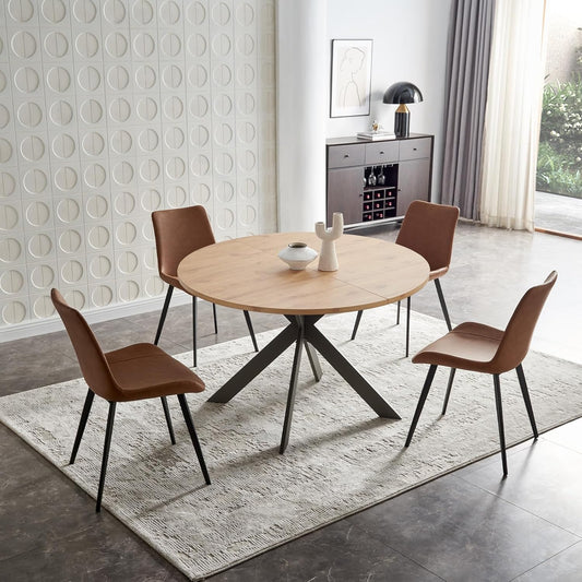 46.4" Round Dining Table Set – 4 Brown Chairs