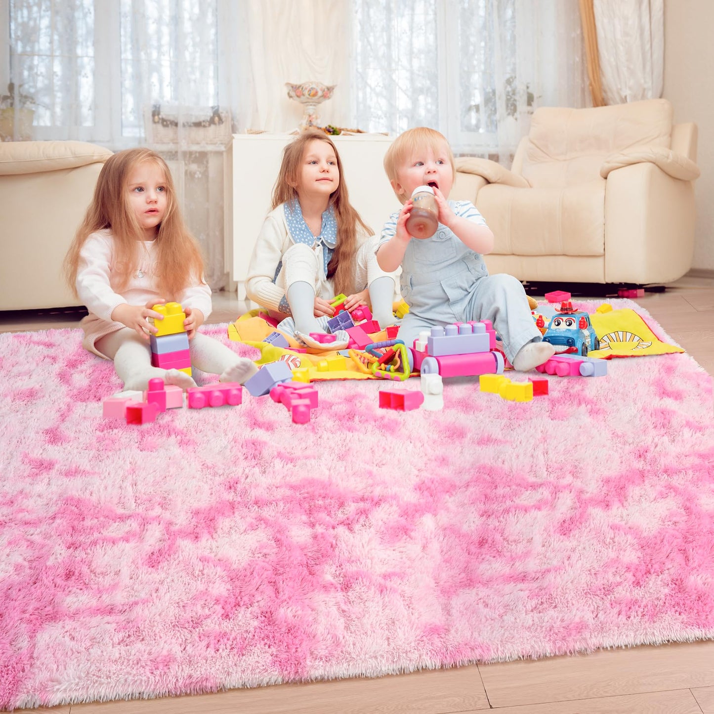 Keeko 4x5.3 Black Fluffy Shag Rug