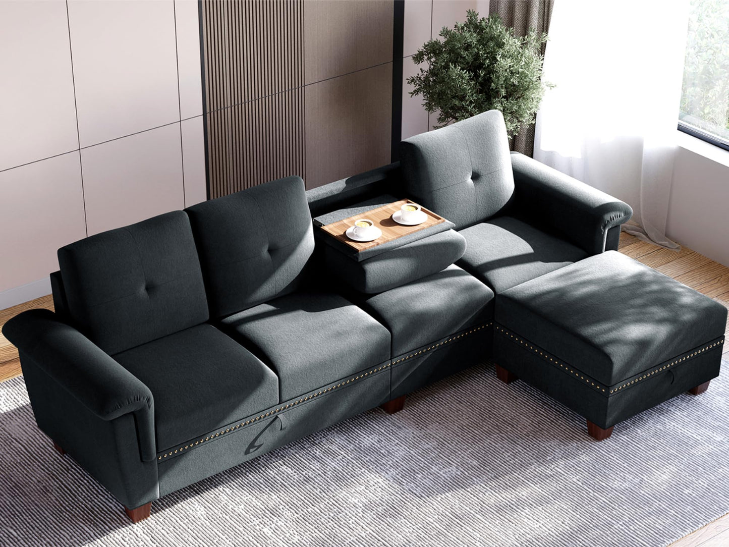 JAMFLY 4-Seat Sectional Sofa – Dark Gray