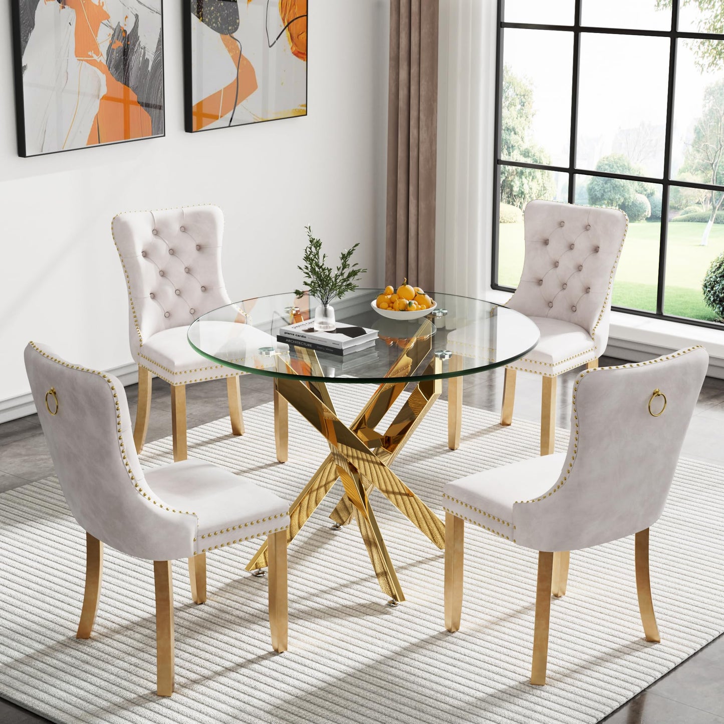 36" Silver Glass Dining Set – 5 Pieces