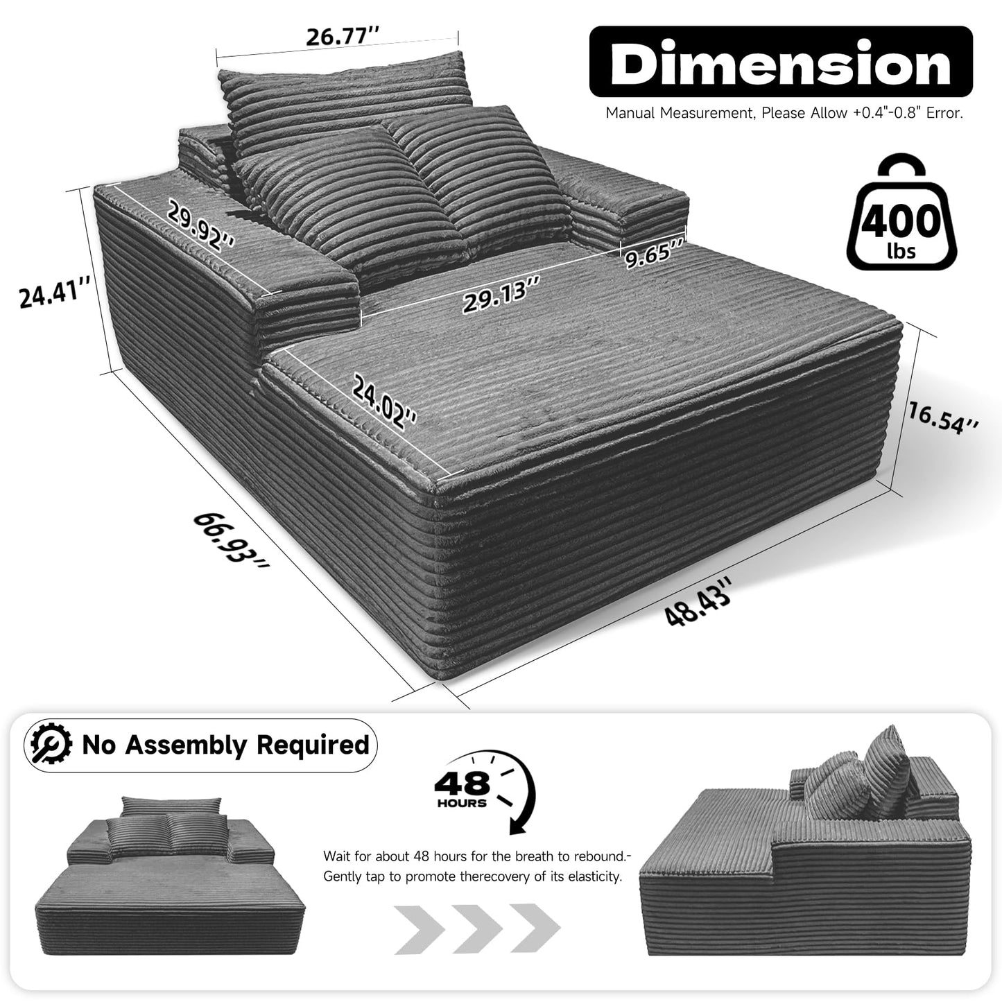 68" Beige Chaise Lounge Chair