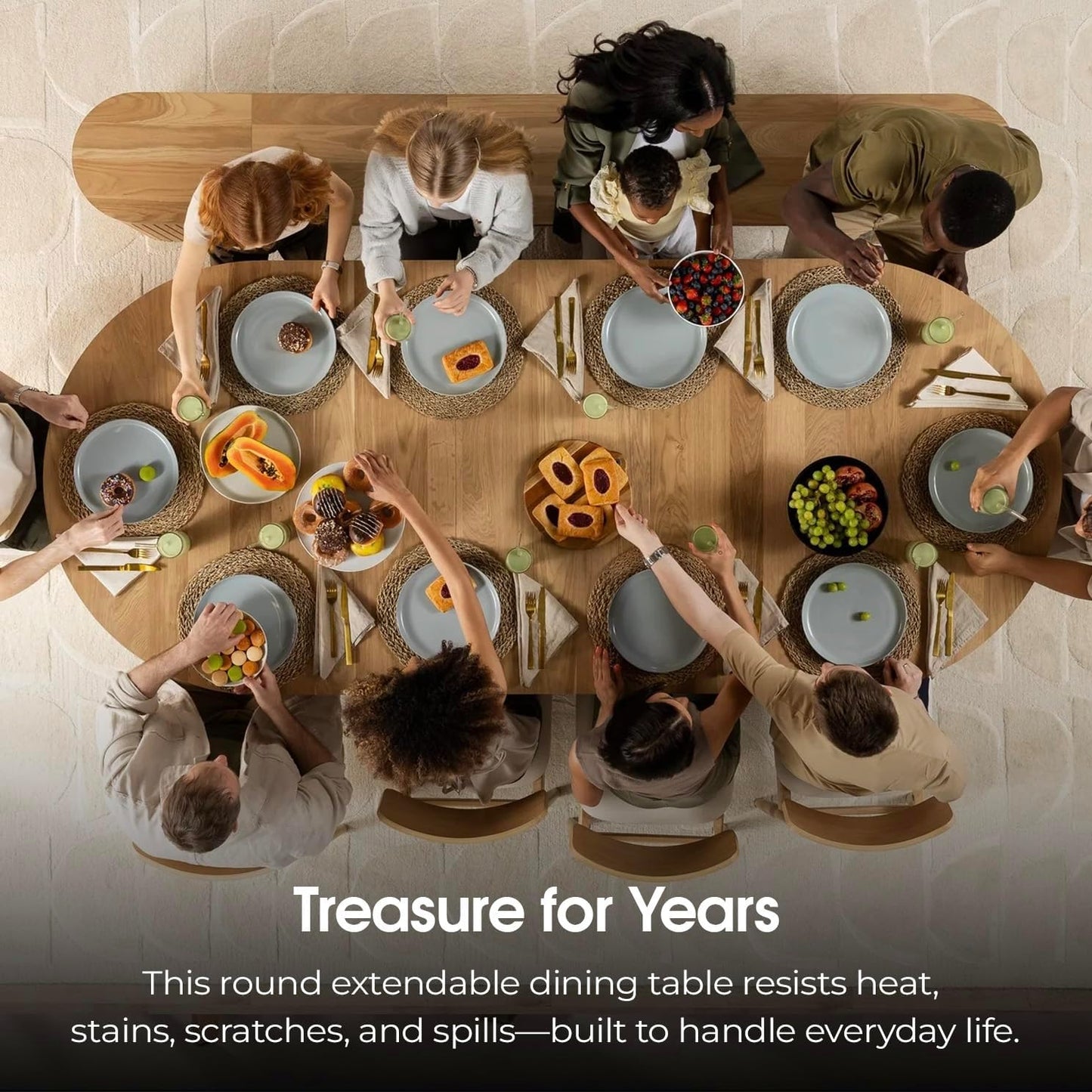 Natural Transformer Round Extendable Dining Set