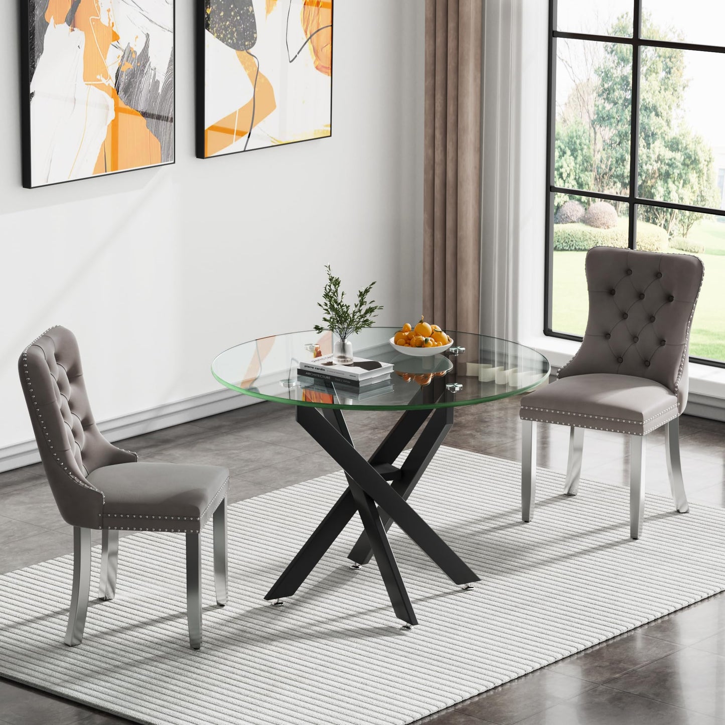 36" Silver Glass Dining Set – 5 Pieces