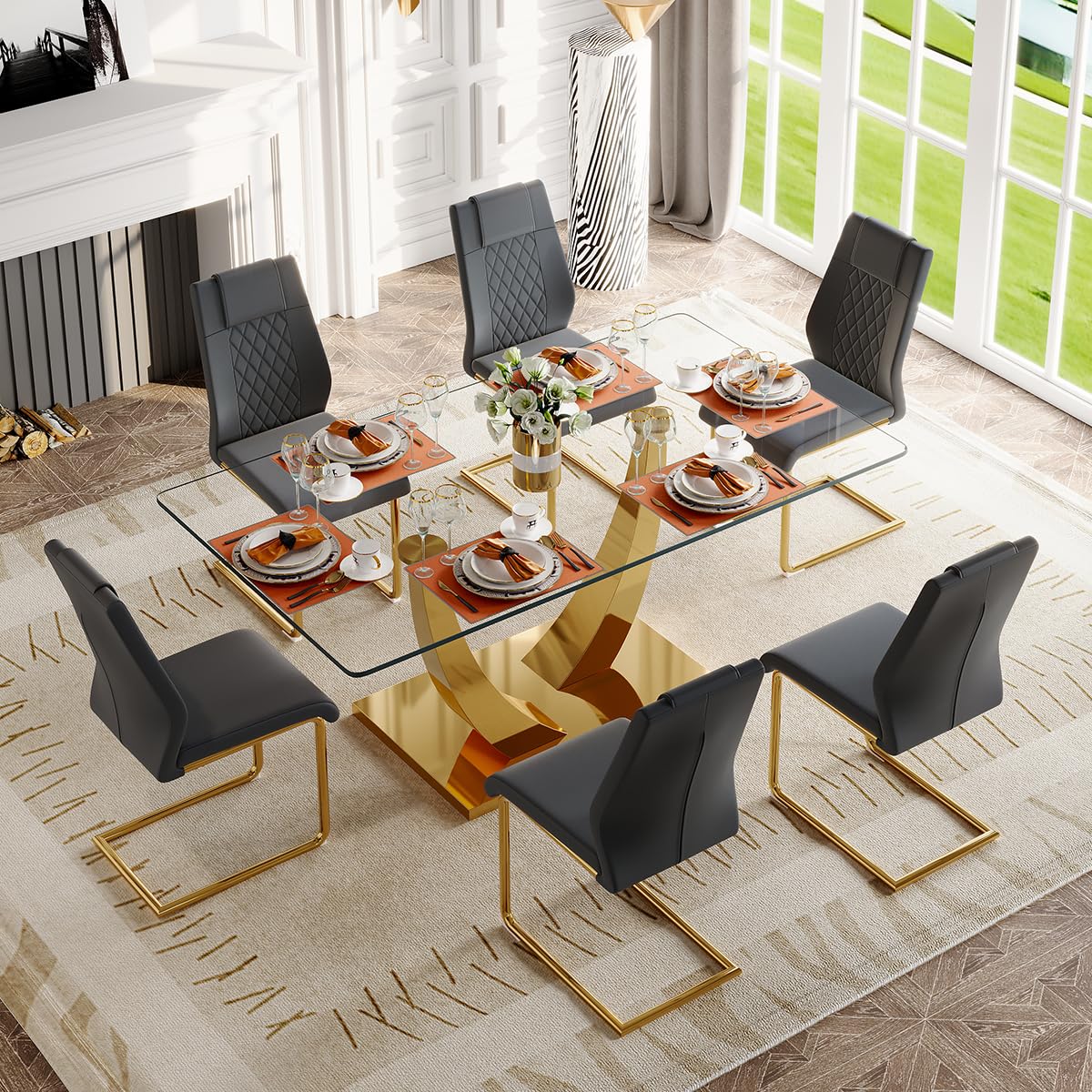 63" Glass Dining Table Set for 4