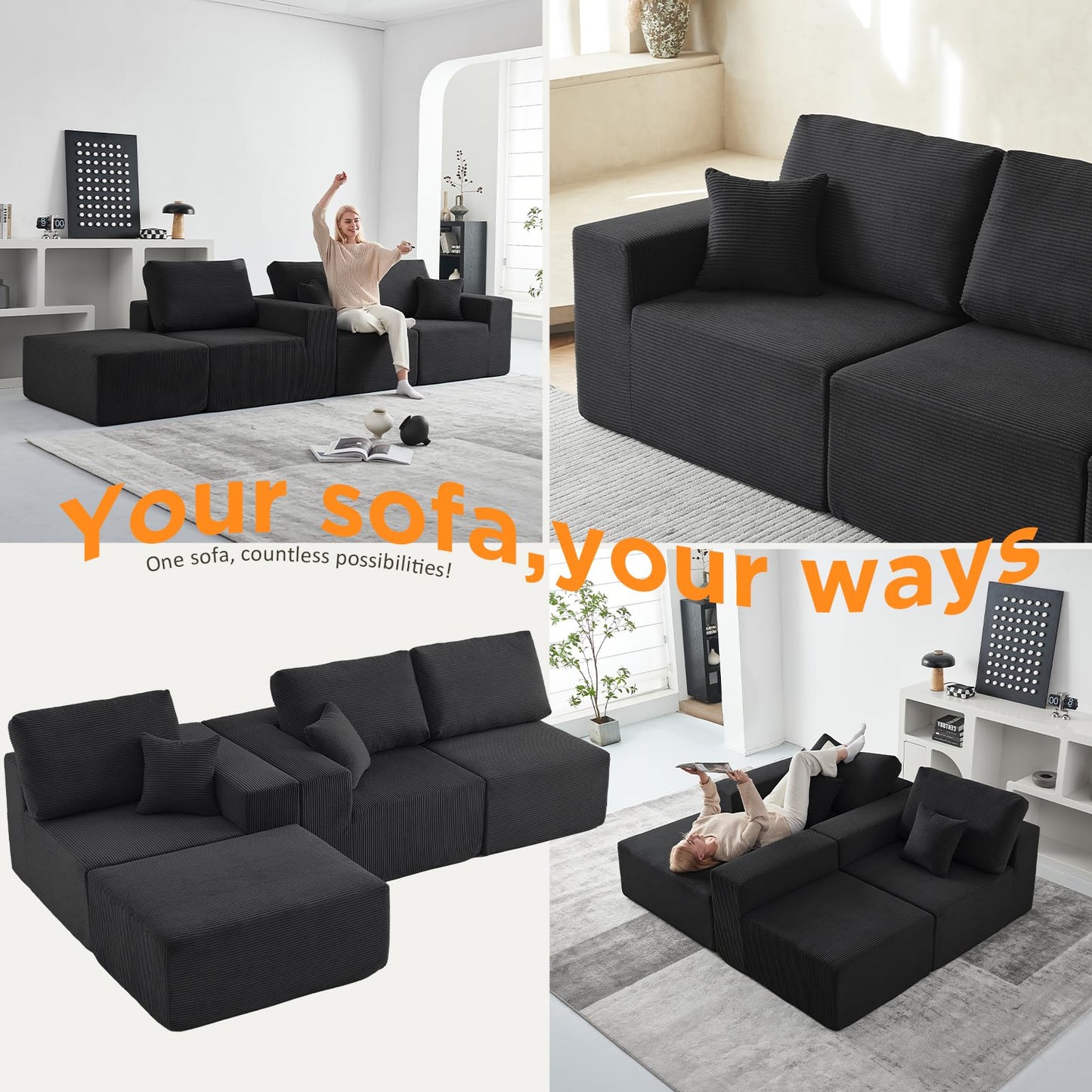 INGEROOM 108" Sectional Sofa – Dark Gray