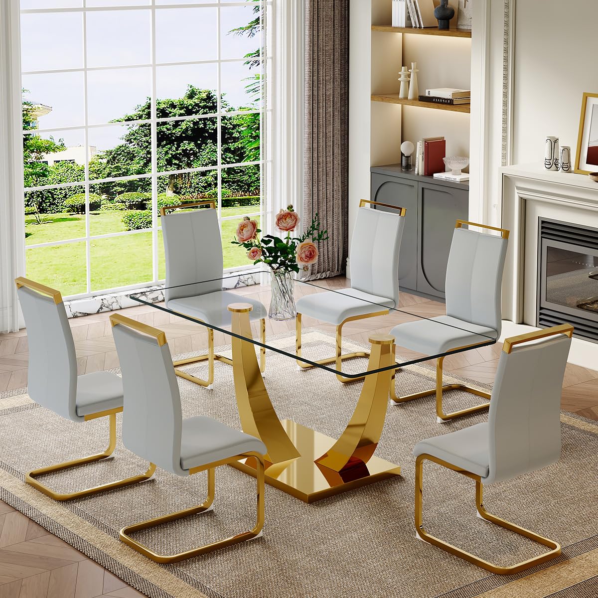 63" Glass Dining Table Set for 4