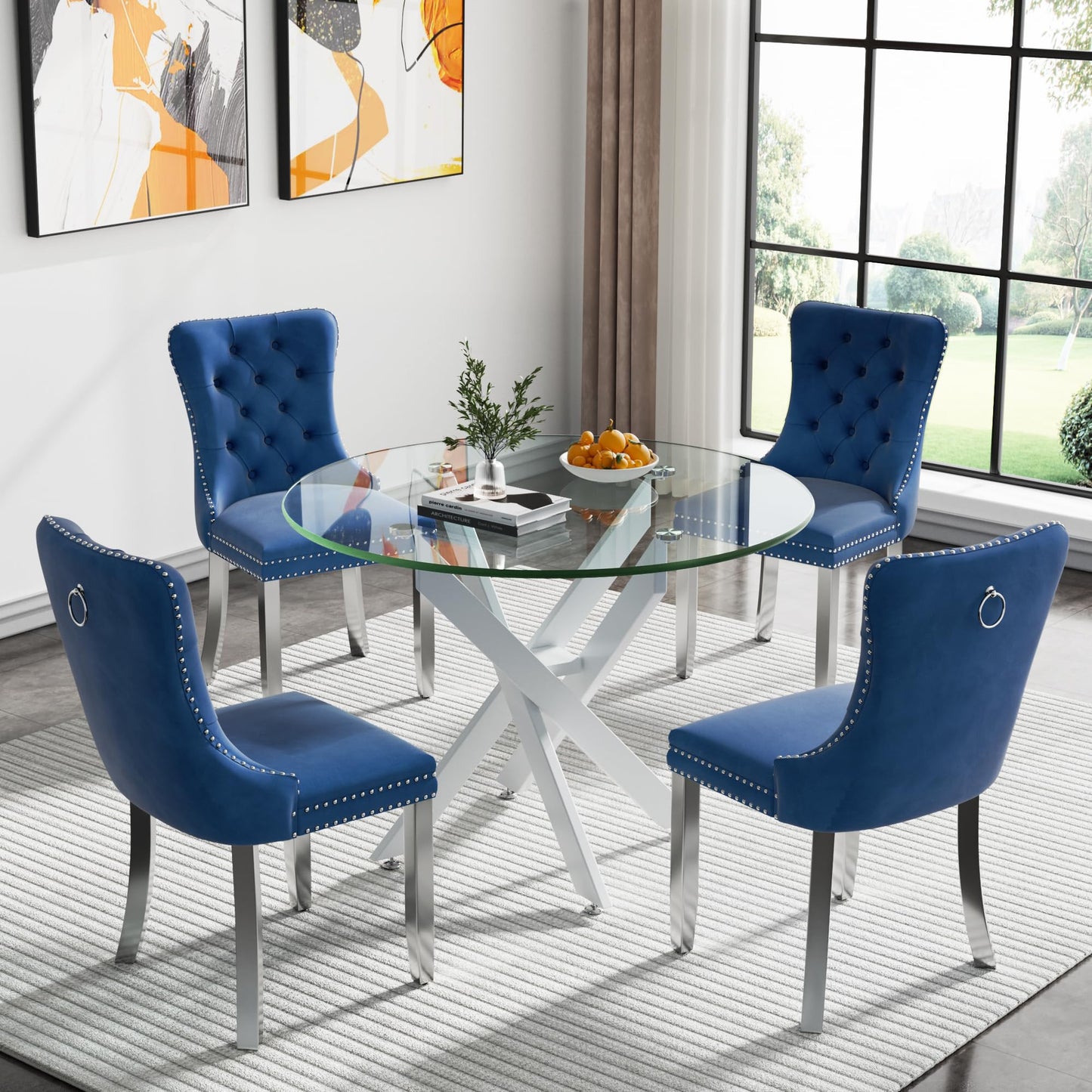 36" Silver Glass Dining Set – 5 Pieces