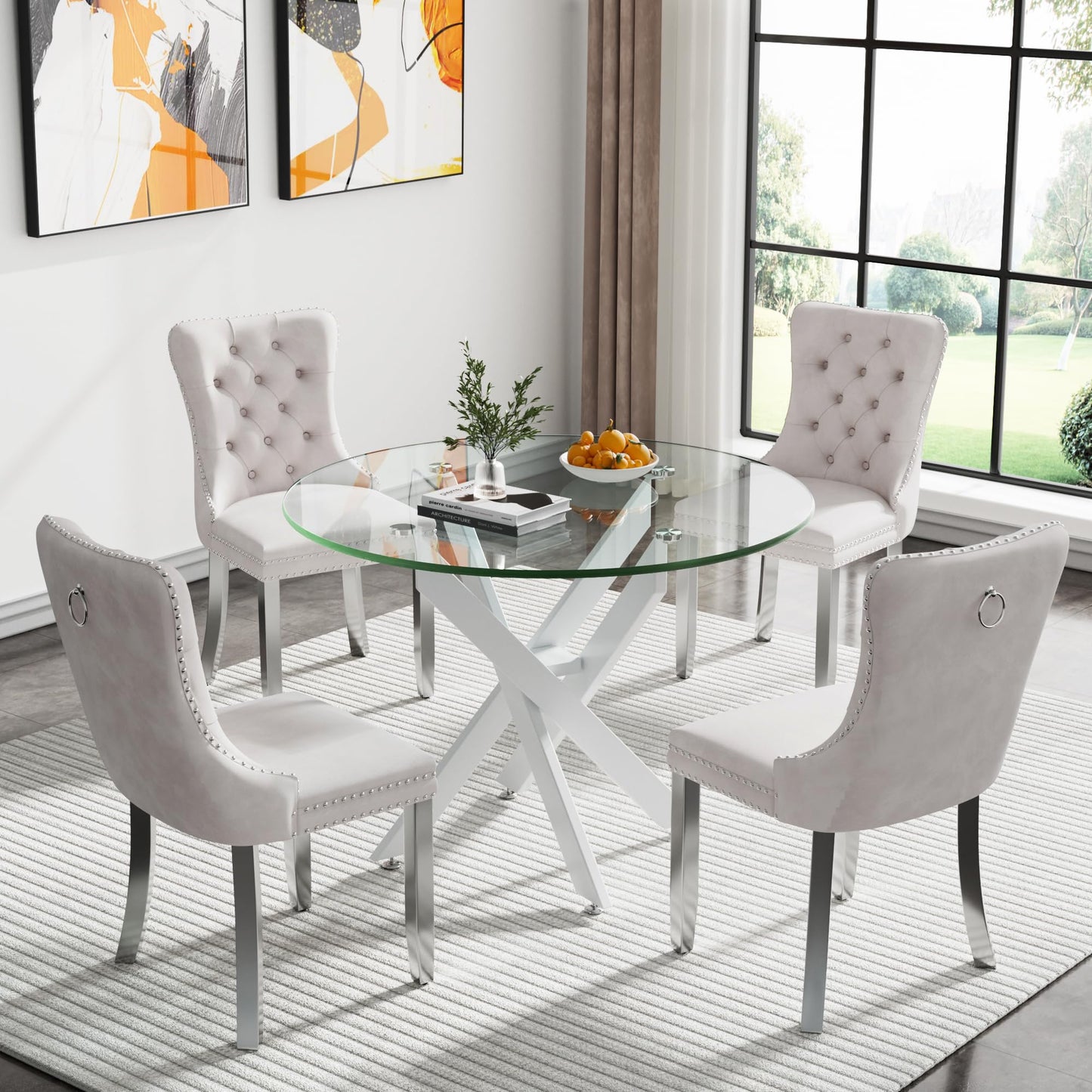 36" Silver Glass Dining Set – 5 Pieces
